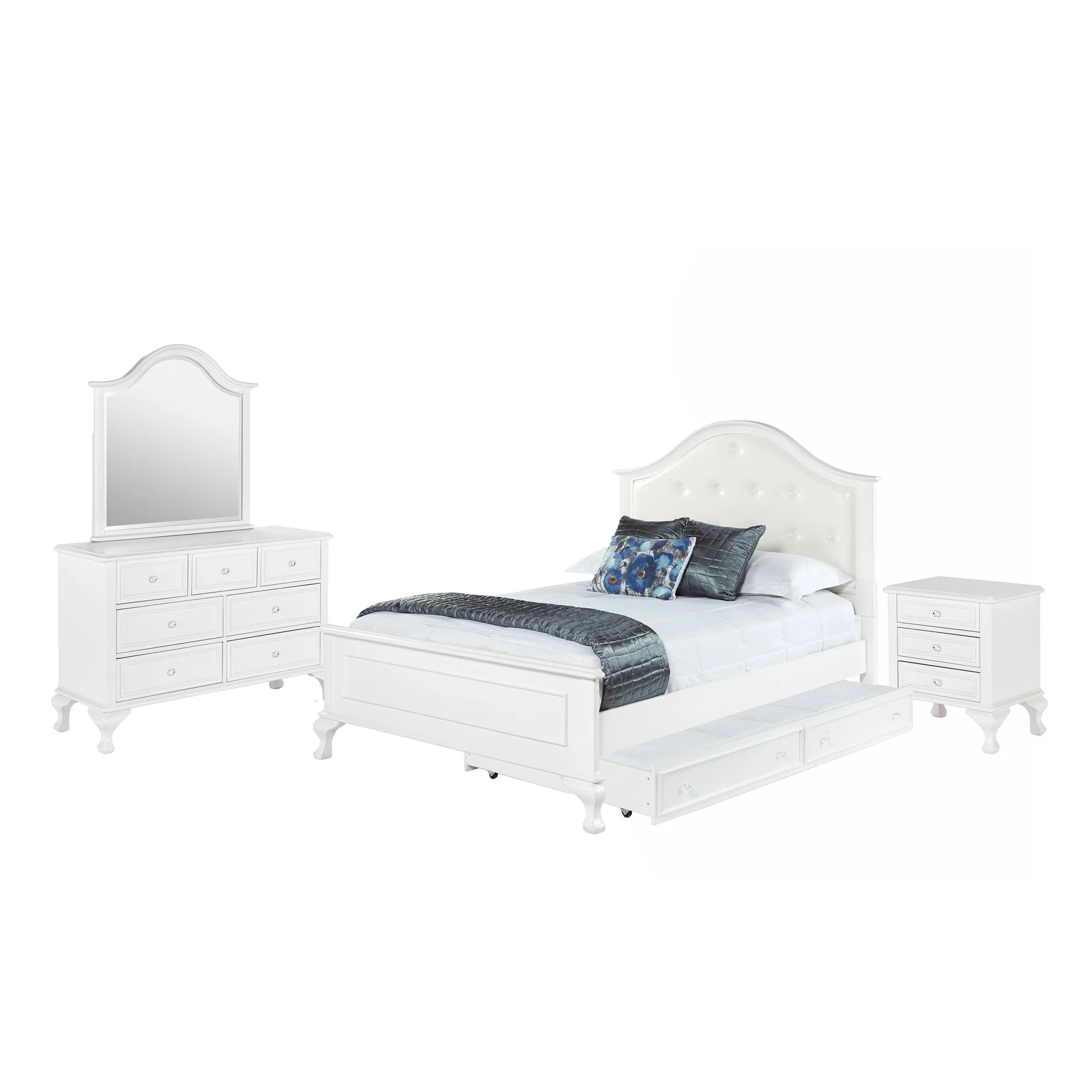 Jesse – 4 Piece Full Panel With Trundle Bedroom Set – White