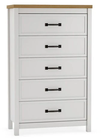 Kerisden – Five Drawer Chest – White / Brown