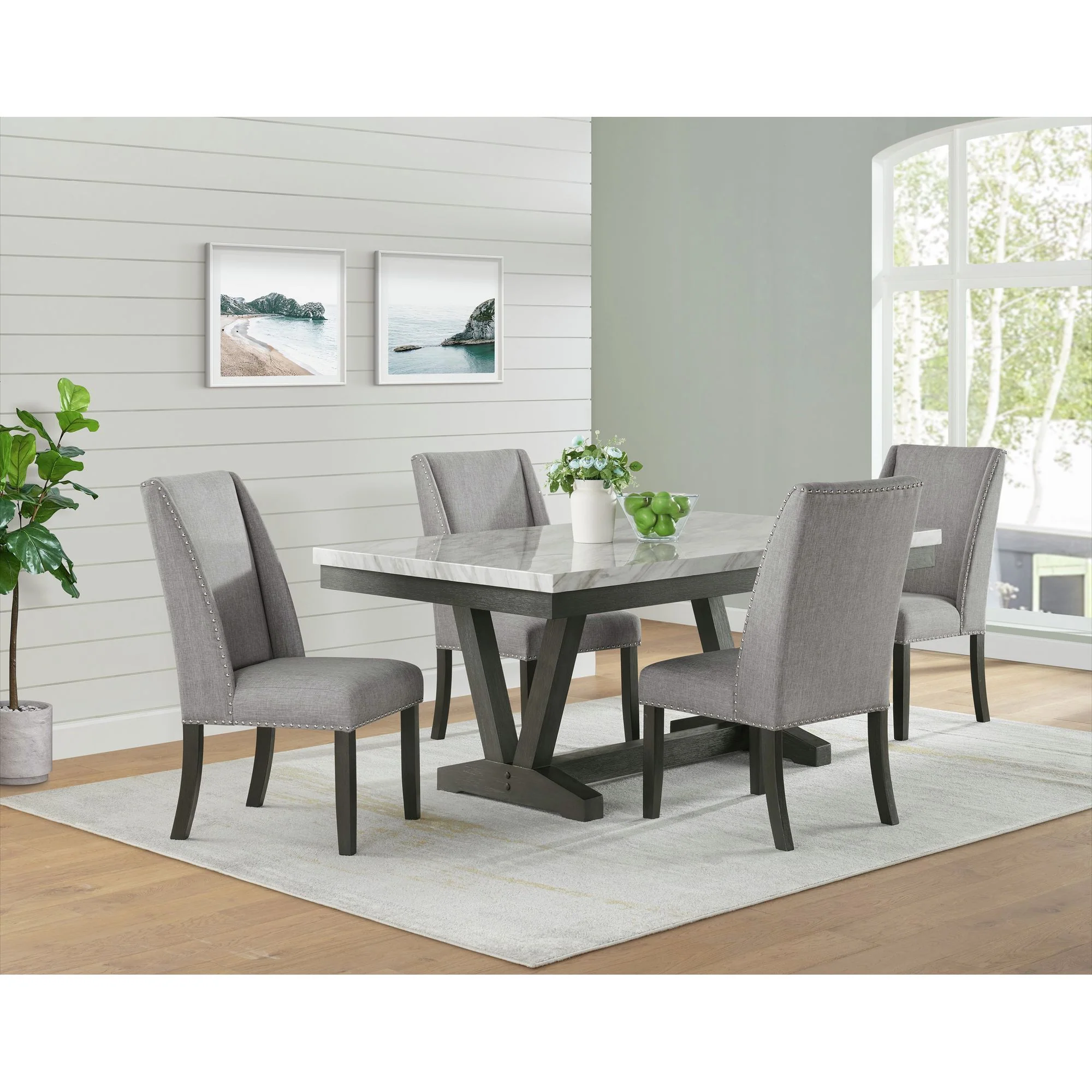 Everdeen - Dining Table With White Faux Marble Top - Charcoal - Image 3