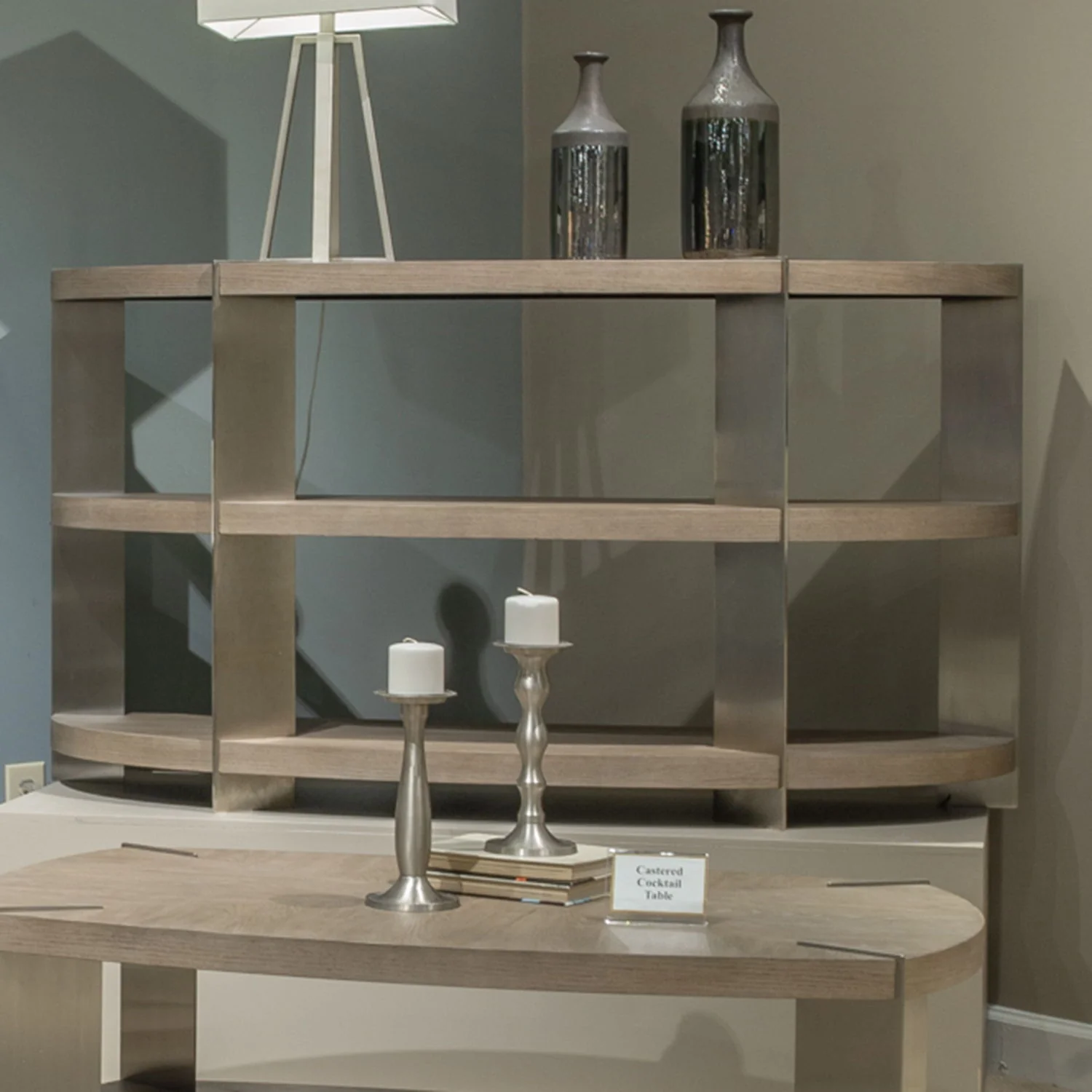 Harlow - Sofa Table - Sandstone & Satin Nickel - Image 1