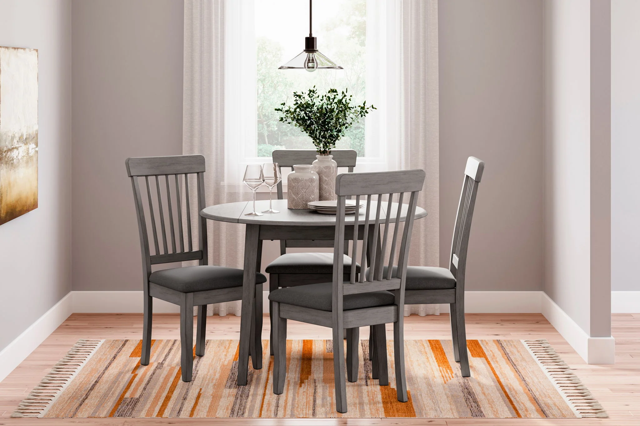 Shullden - 5 Pc. - Drop Leaf Table, 4 Side Chairs - Gray - Image 1
