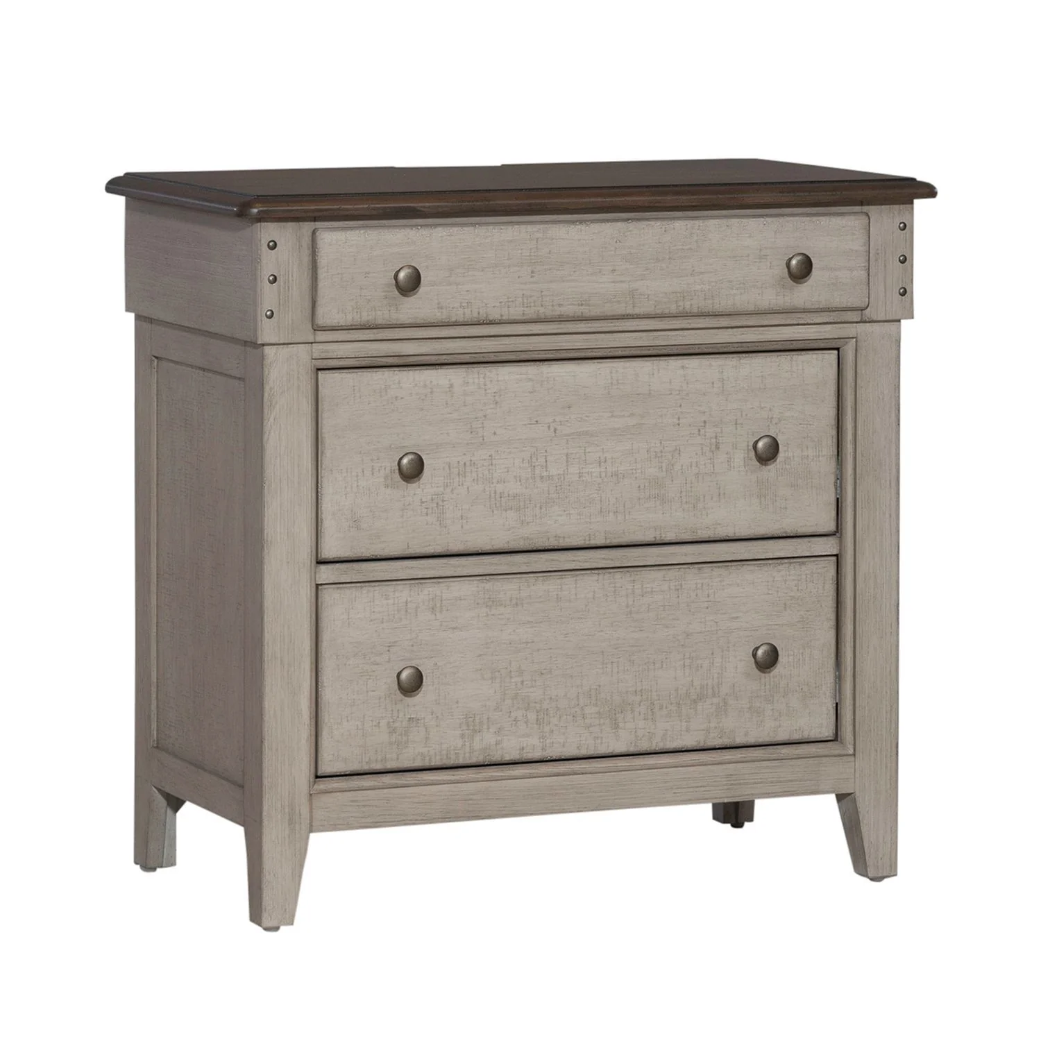 Ivy Hollow - 3 Drawer Bedside Chest With Charging Station - Weathered Linen / Dusty Taupe - Image 2