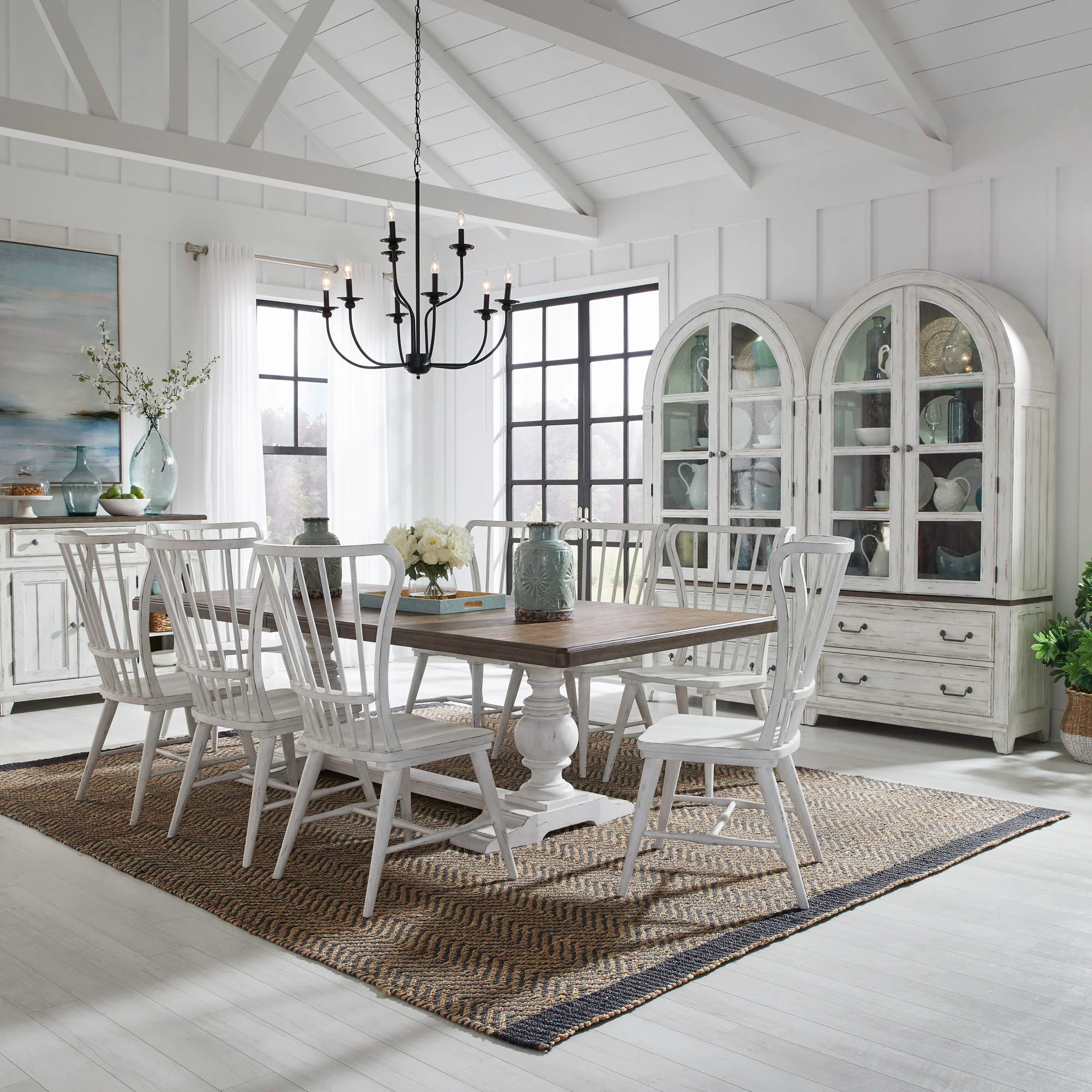 River Place – 9 Piece Trestle Table Set – Riverstone White & Tobacco