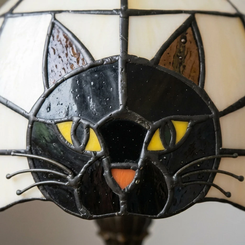 Midnight Cat Stained Glass Table Lamp - Image 3