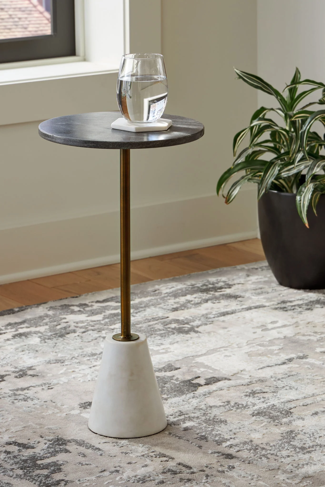 Caramont - Accent Table with White Base - Black / White / Gold Finish - Image 3