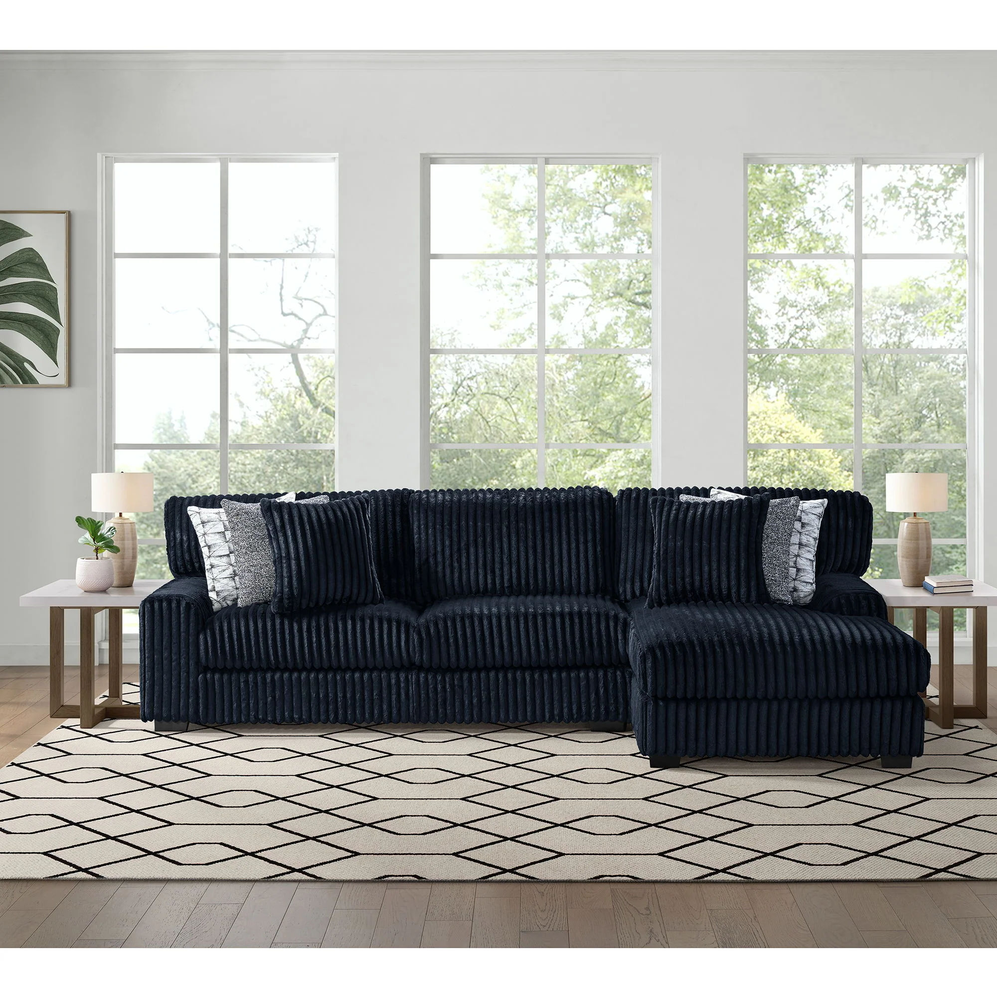 Nightfall - RHF Chaise With 2 Self Pillows 20" - Grand Cord Black - Image 2