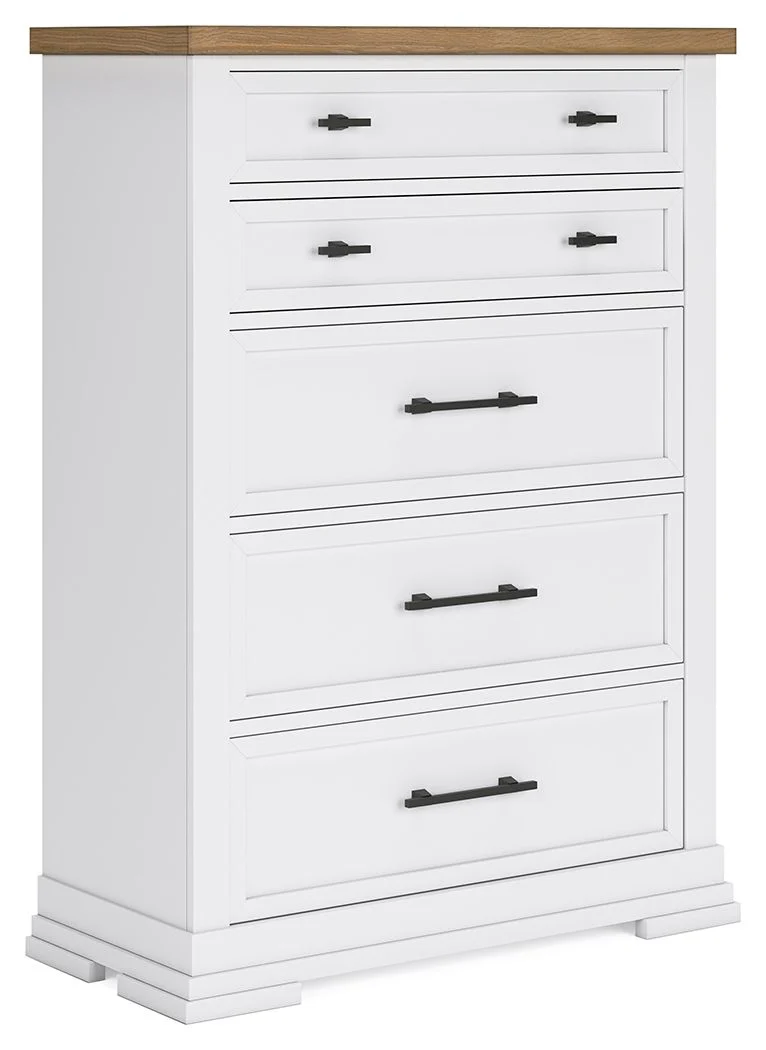Ashbryn – Five Drawer Chest – White / Natural