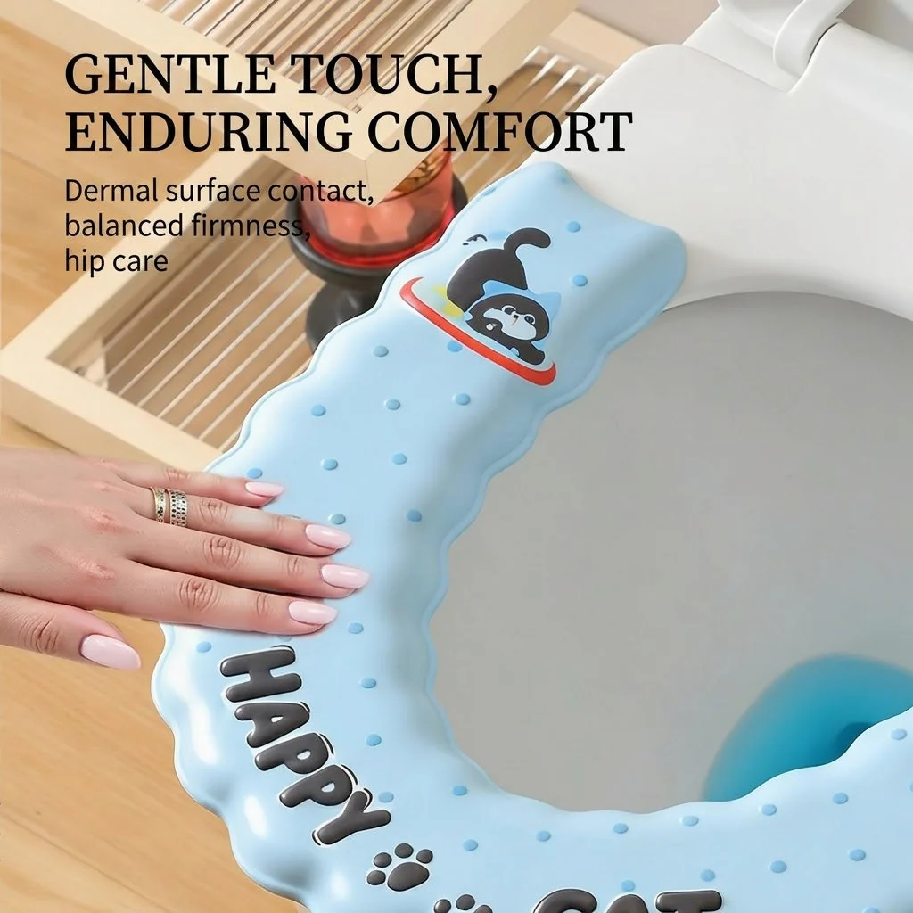 Cat-Print Waterproof Toilet Seat Cushion Cover - Image 3