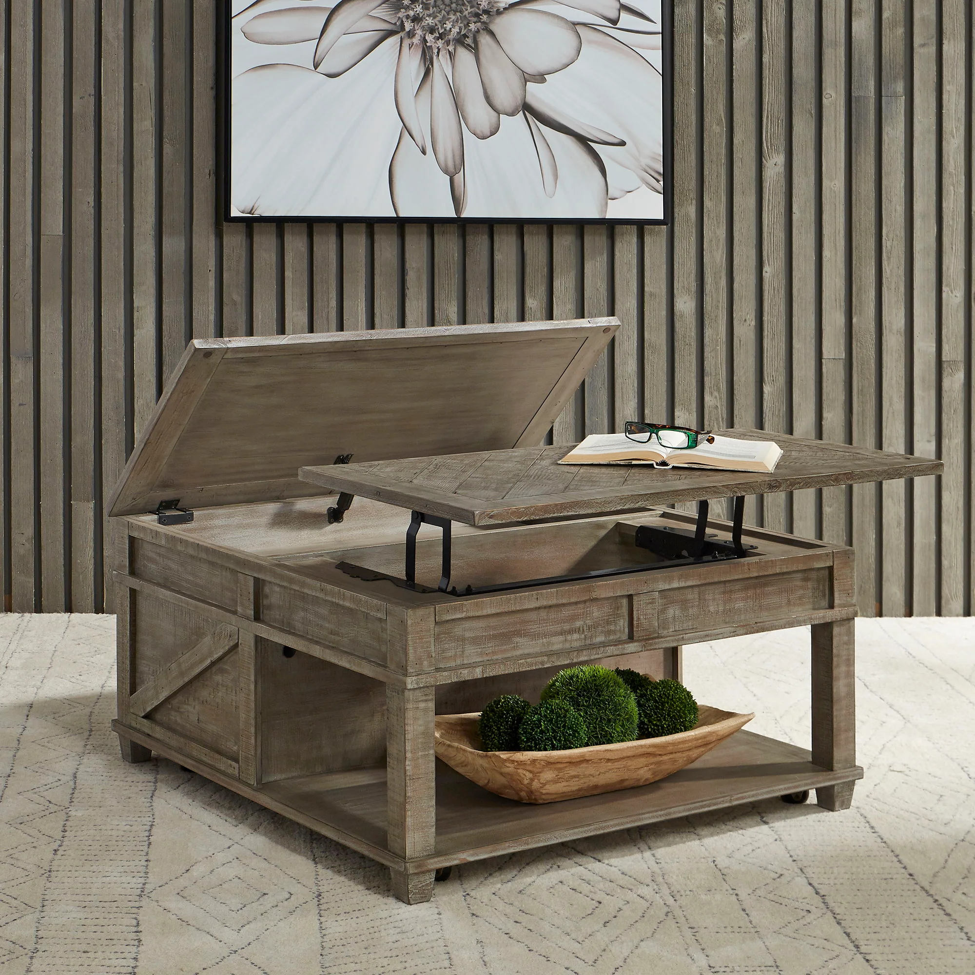 Parkland Falls - Square Lift Top Cocktail Table - Weathered Taupe - Image 1