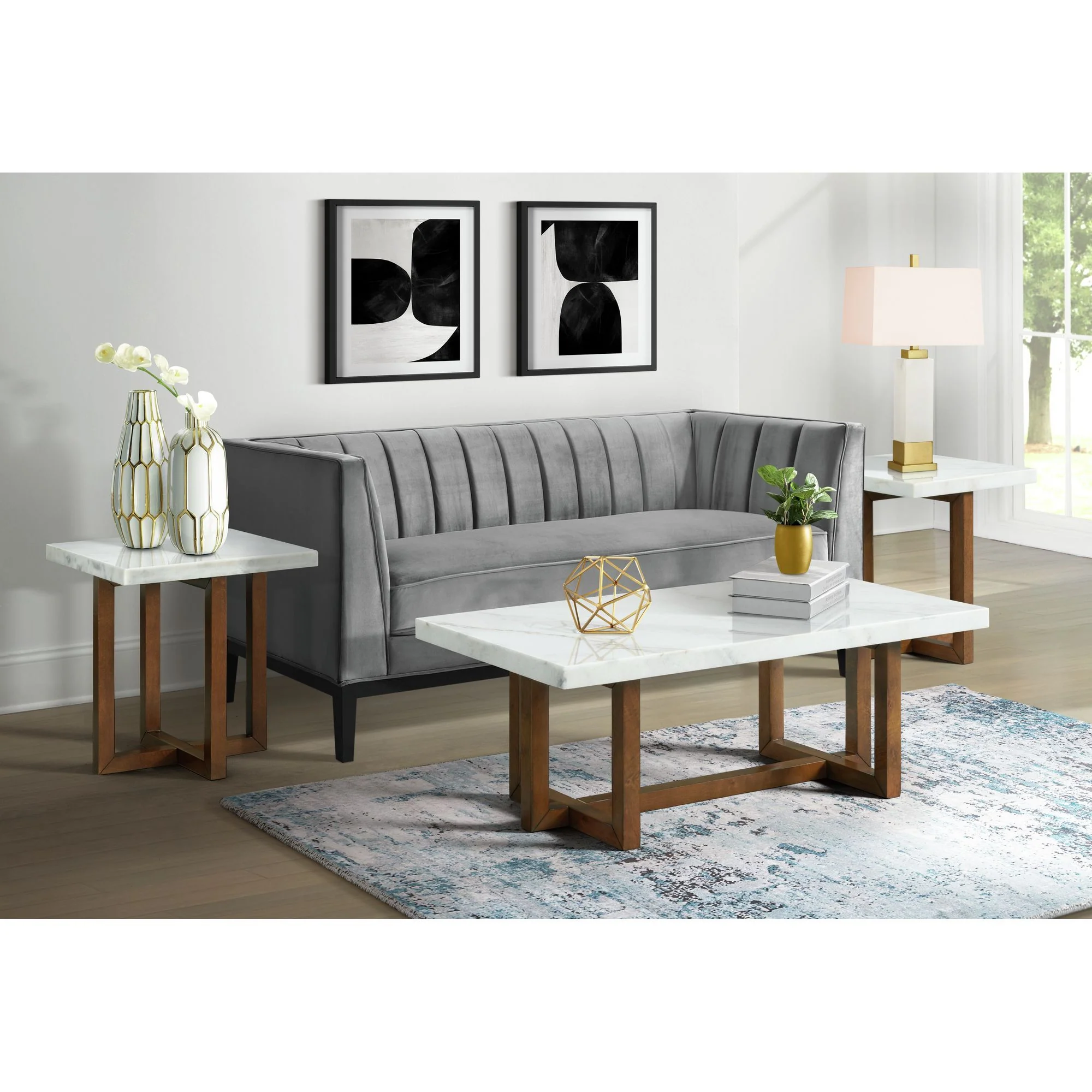 Morris - 2 Piece Occasional Marble Table Set - White - Image 2