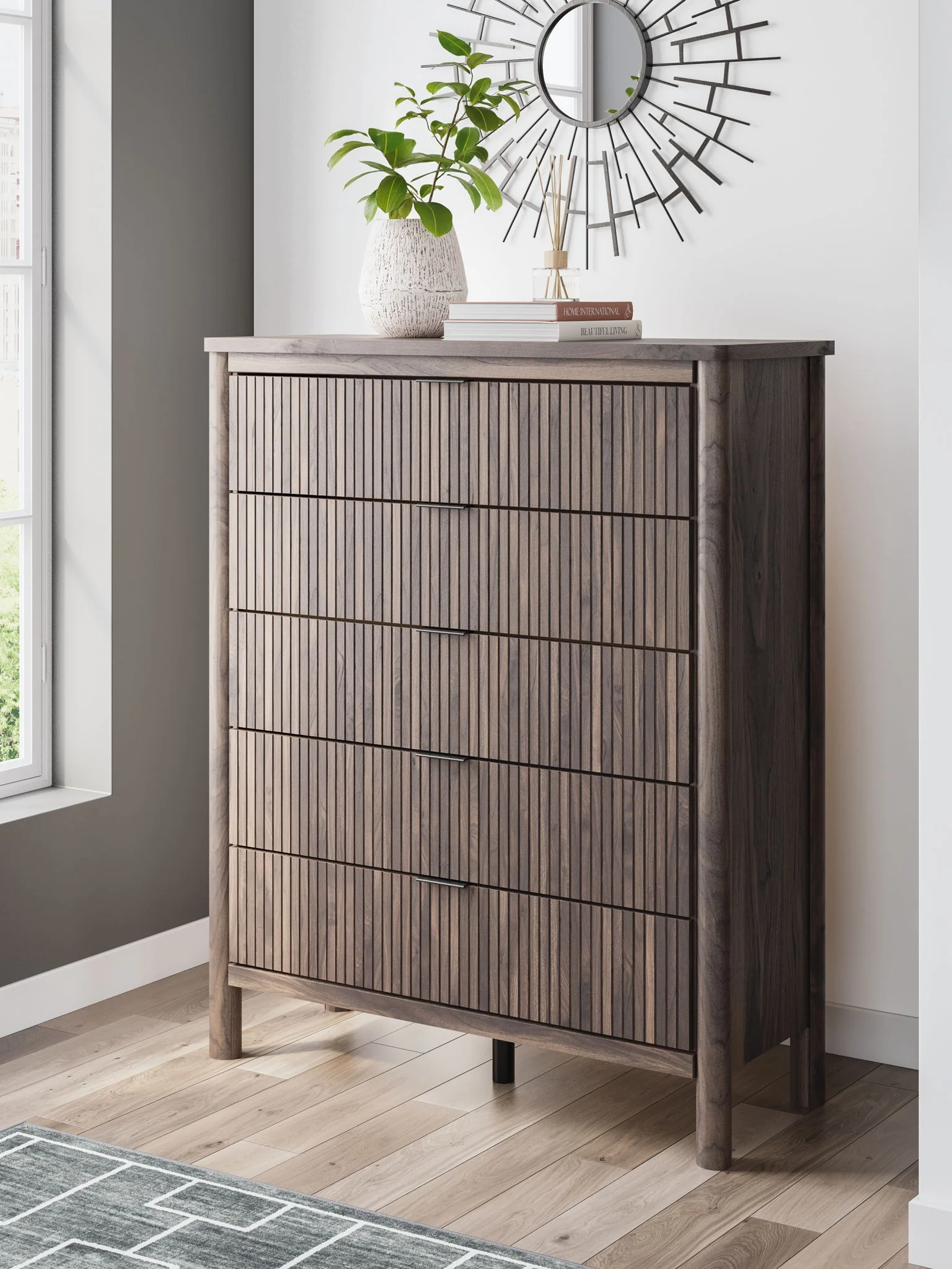 Pamytta - Five Drawer Wide Chest - Brown - Image 2