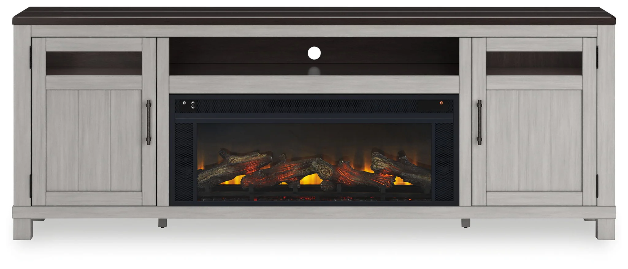 Darborn - 88" TV Stand With Electric Infrared Fireplace Insert - Gray / Brown - Image 2