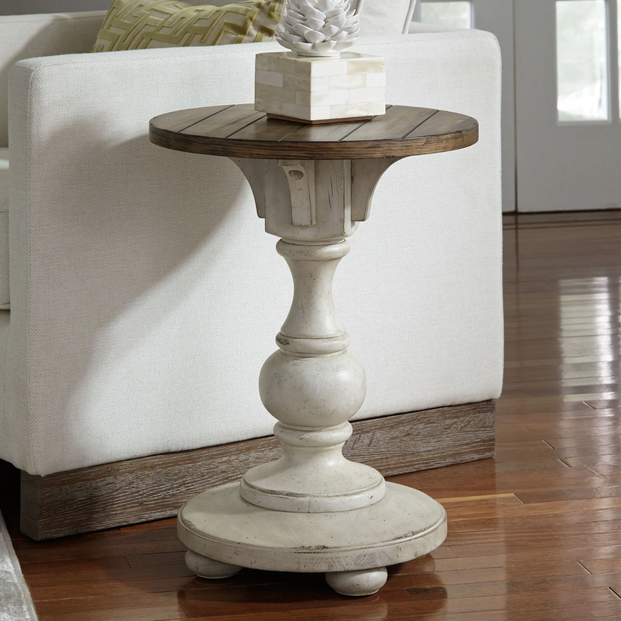 Morgan Creek - Chair Side Table - Antique White / Wirebrushed Tobacco Accents - Image 2