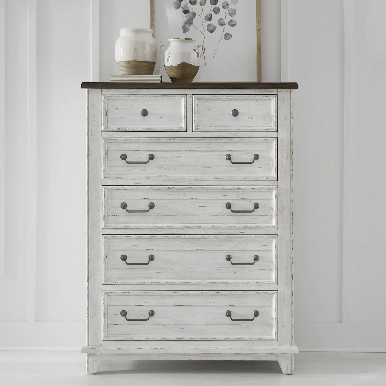 River Place - 6 Drawer Chest - Riverstone White & Tobacco - Image 1