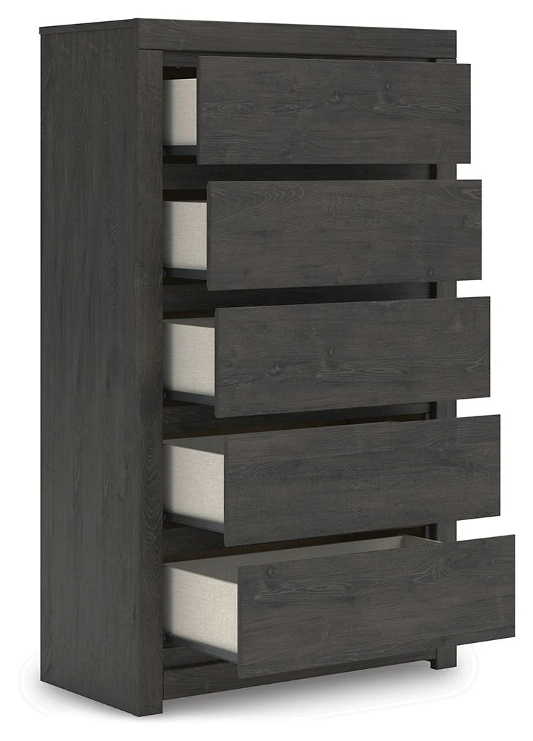 Fraluna - Five Drawer Chest - Charcoal - Image 2
