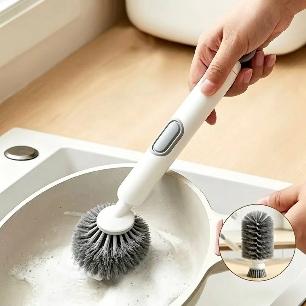 Press Clean Soap Dispensing Pot Scrub Brush - Image 1