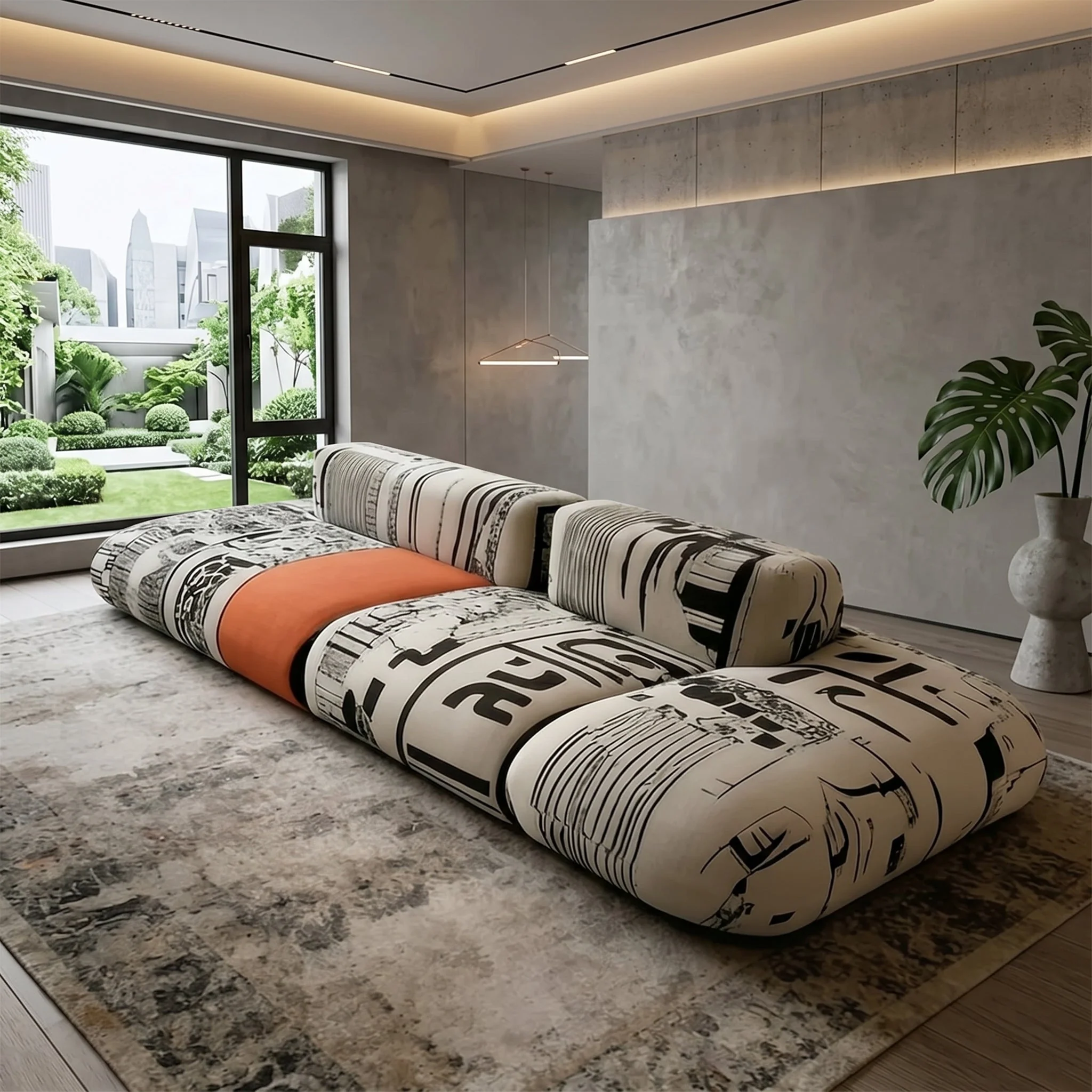 Art Sketch Kanji Bold Typography Modular Cloud Sofa - Image 2
