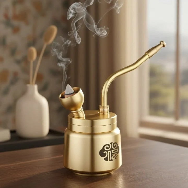 Artisan Brass Pipe Aromatherapy Incense Burner - Image 2