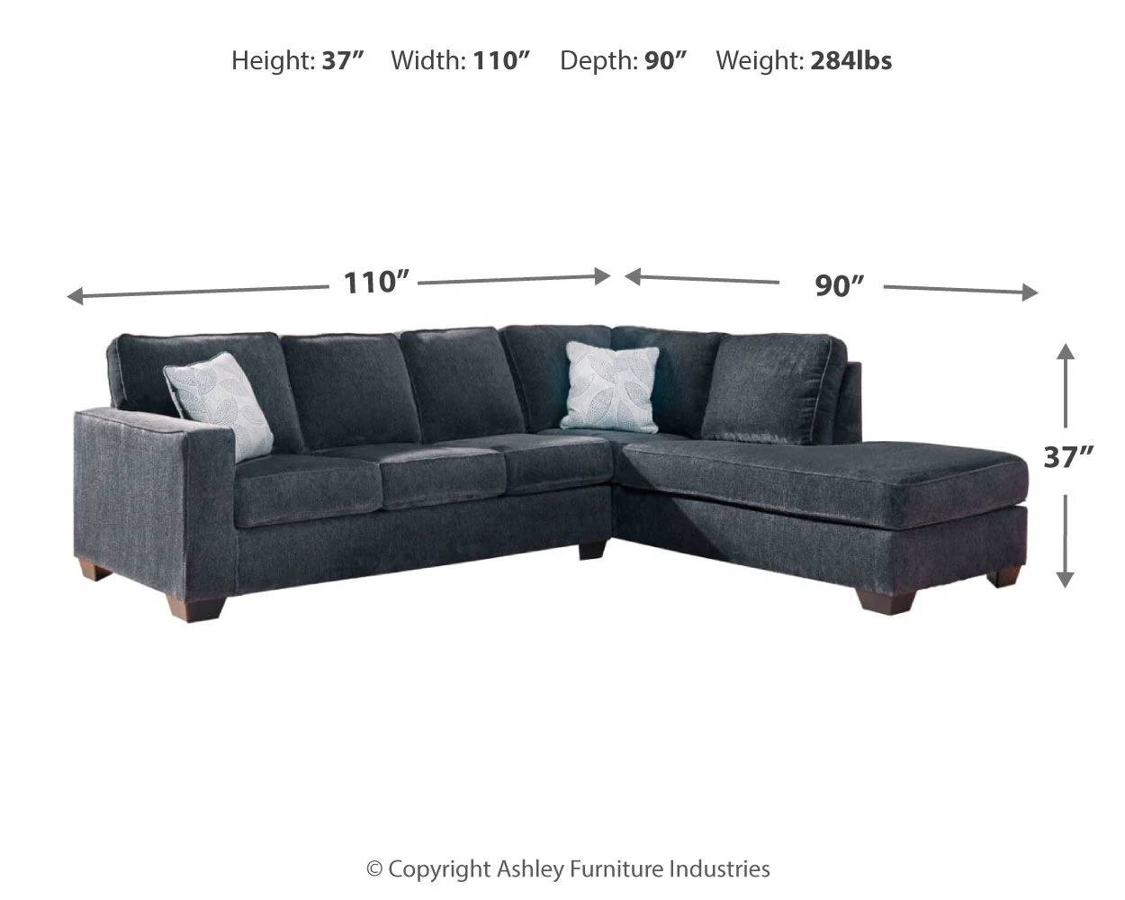Altari - Right Arm Facing Corner Chaise With Sleeper 2 Pc Sectional - Slate - Image 2