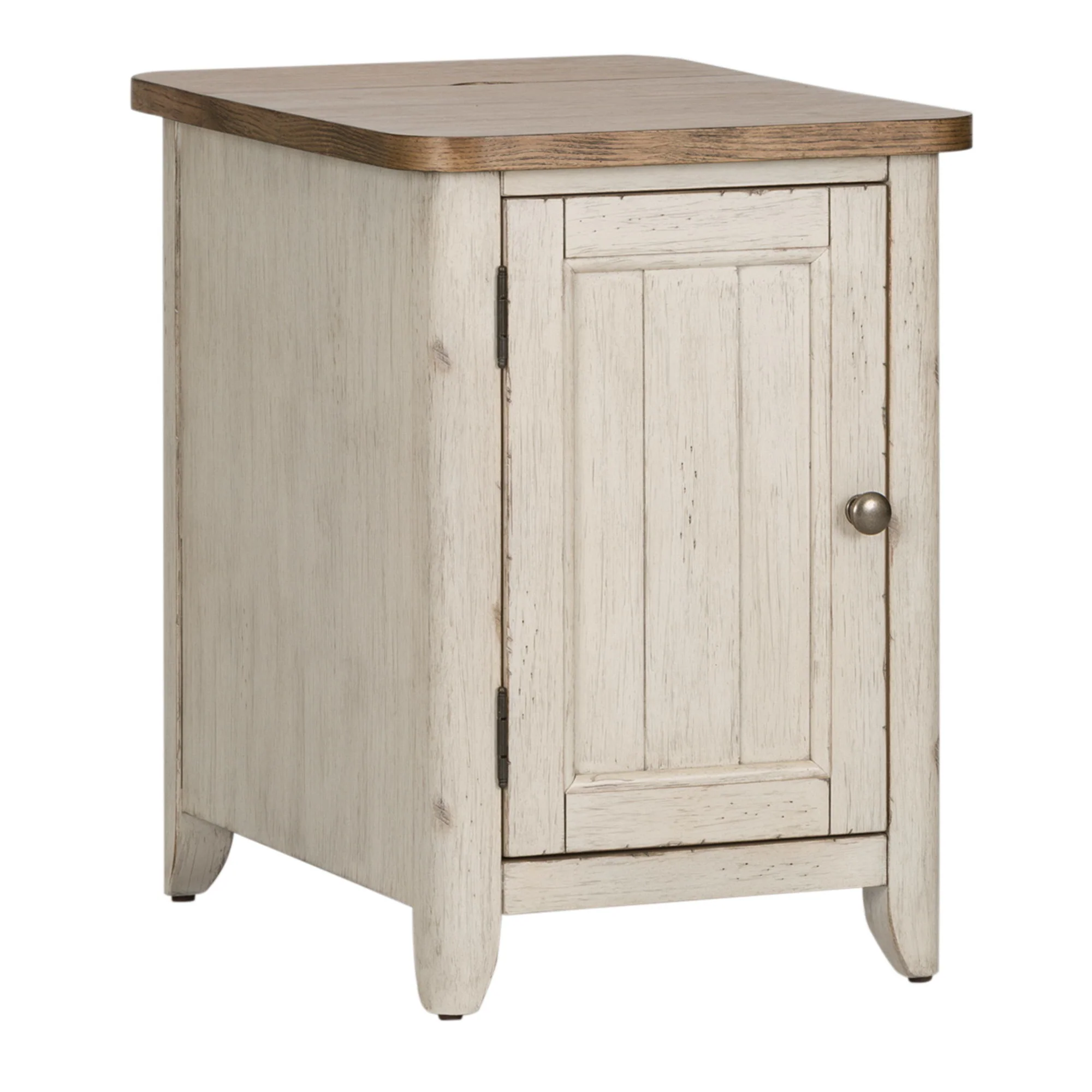 Farmhouse Reimagined - Door Chair Side Table With Charging Station - Antique White / Chestnut Tops - Image 2