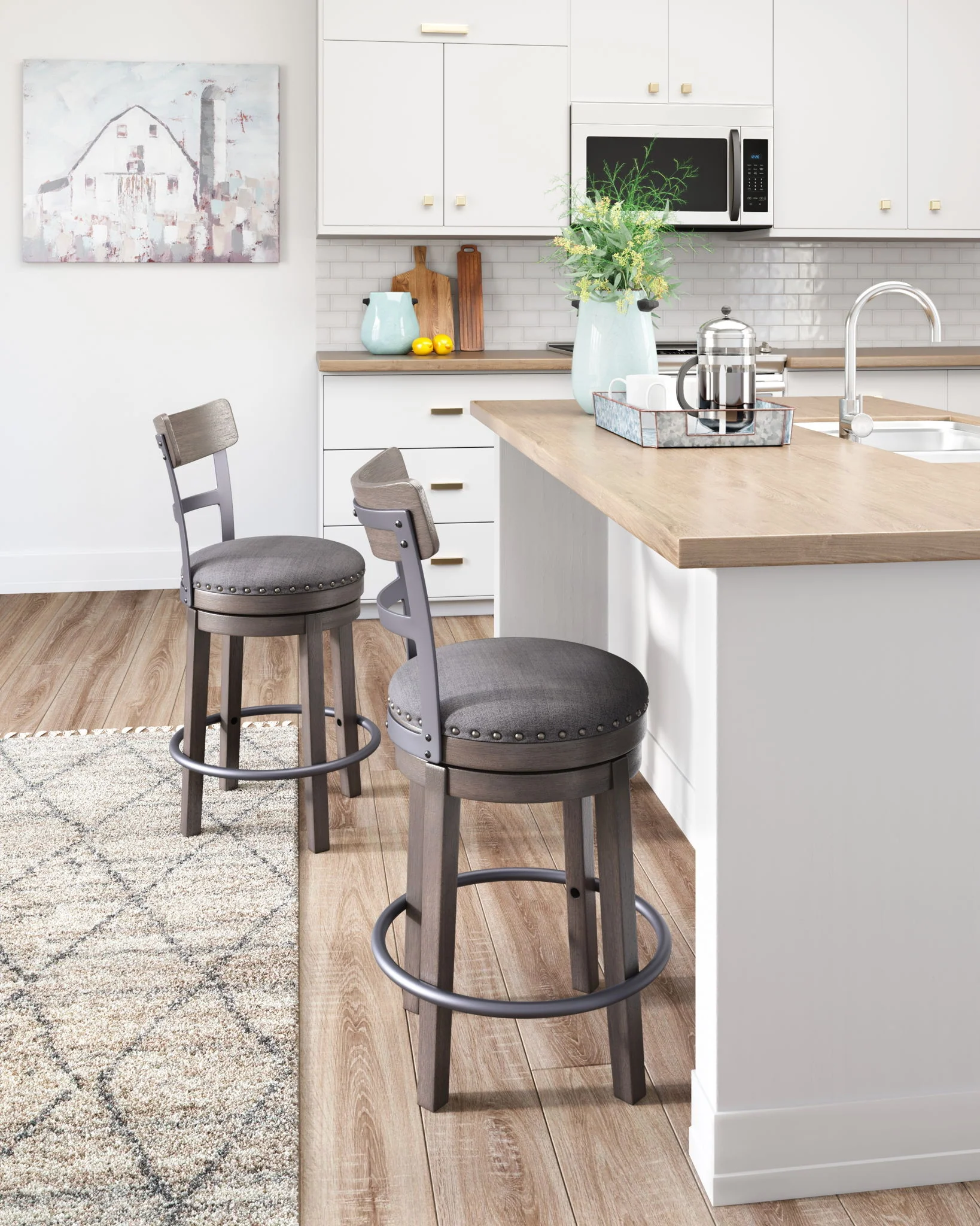 Caitbrook - UPH Swivel Barstool  - Gray - Image 2