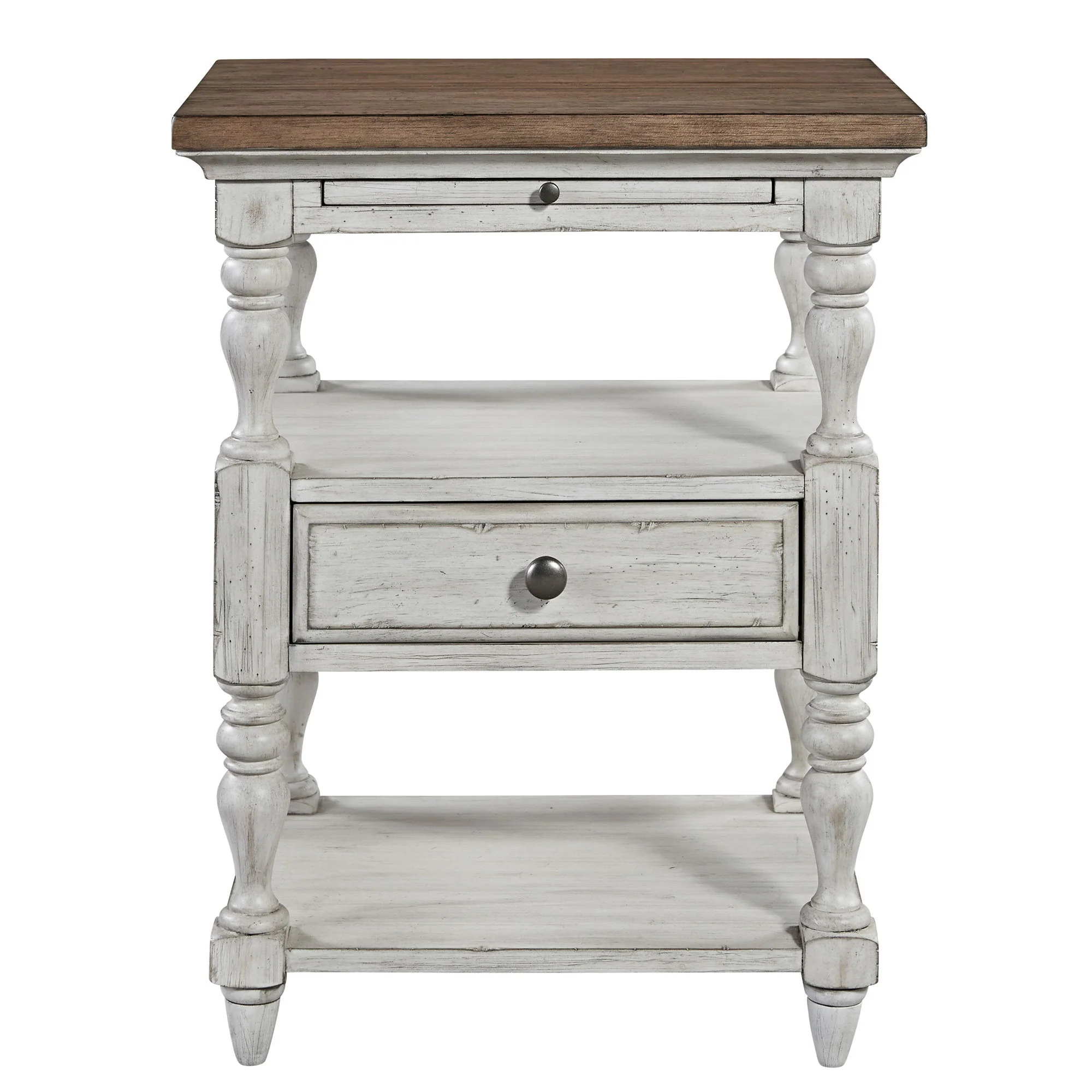Farmhouse Reimagined - 1 Drawer Nightstand - Antique White / Chestnut Tops - Image 1