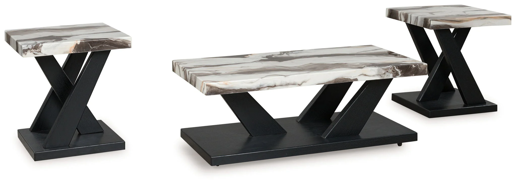 Cendill – Occasional Table Set (Set of 3) – Dark Brown / White / Black