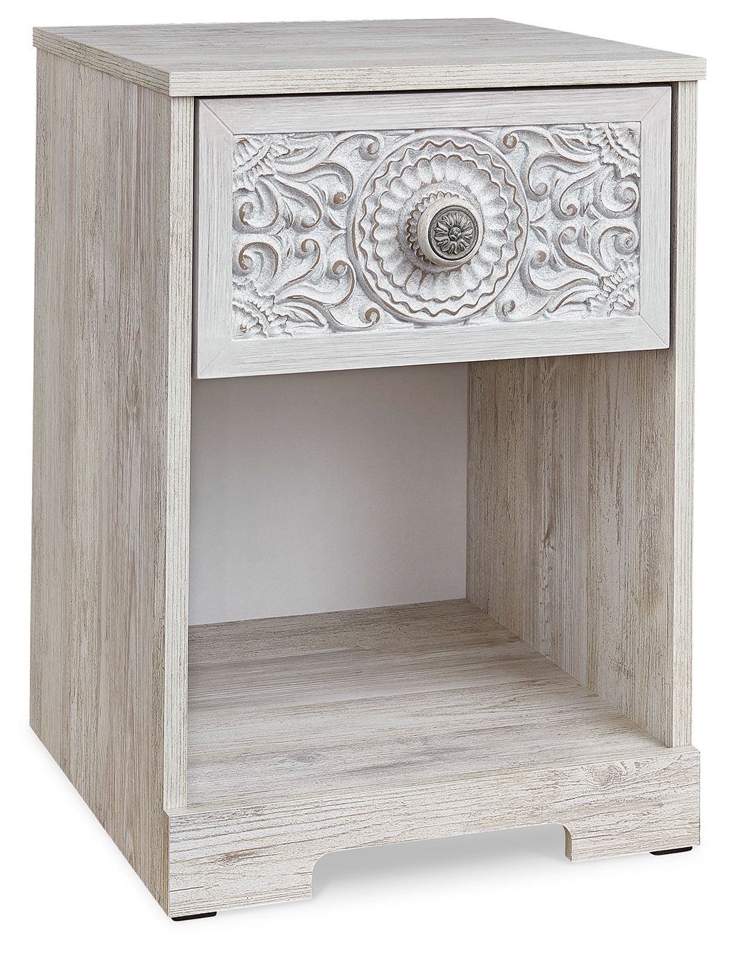 Paxberry – One Drawer Night Stand – Open Cubby – Whitewash
