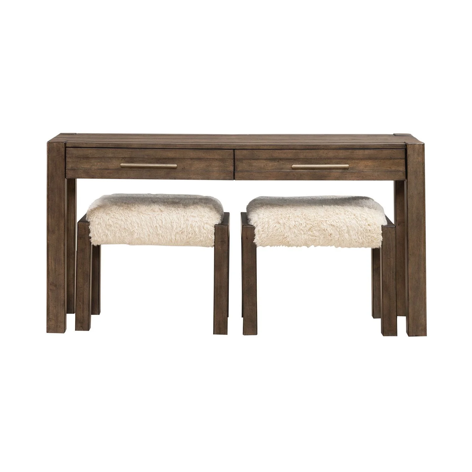 Broadmore - 3 Piece Table Set (1 Console Table 2 Console Stools) - Cobblestone Brown - Image 2