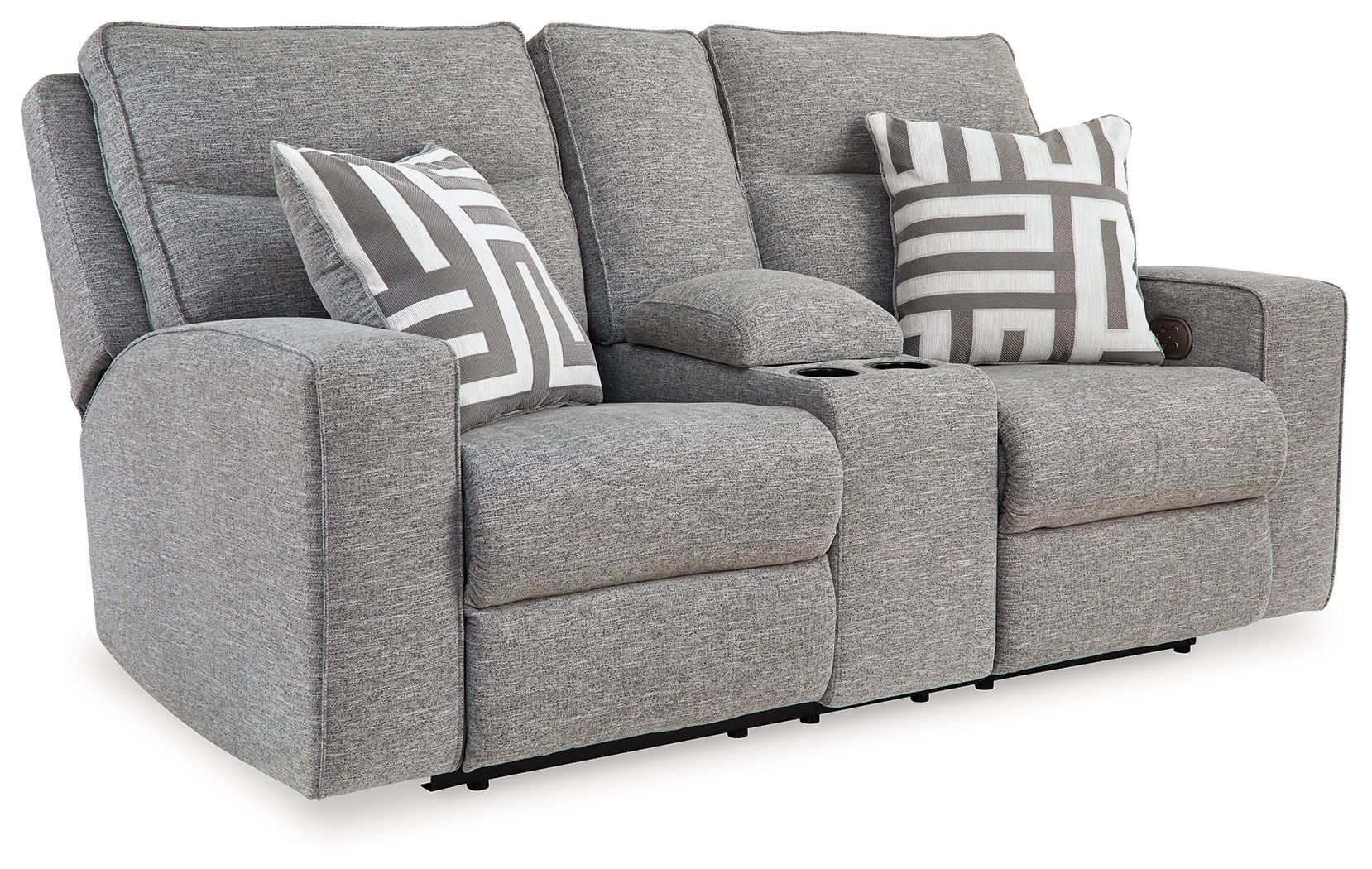 Biscoe – Power Reclining Loveseat With Console /Adj Headrest – Pewter