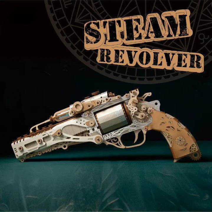 Mechanical Steampunk DIY Wooden Puzzle Toy Revolver - Image 2