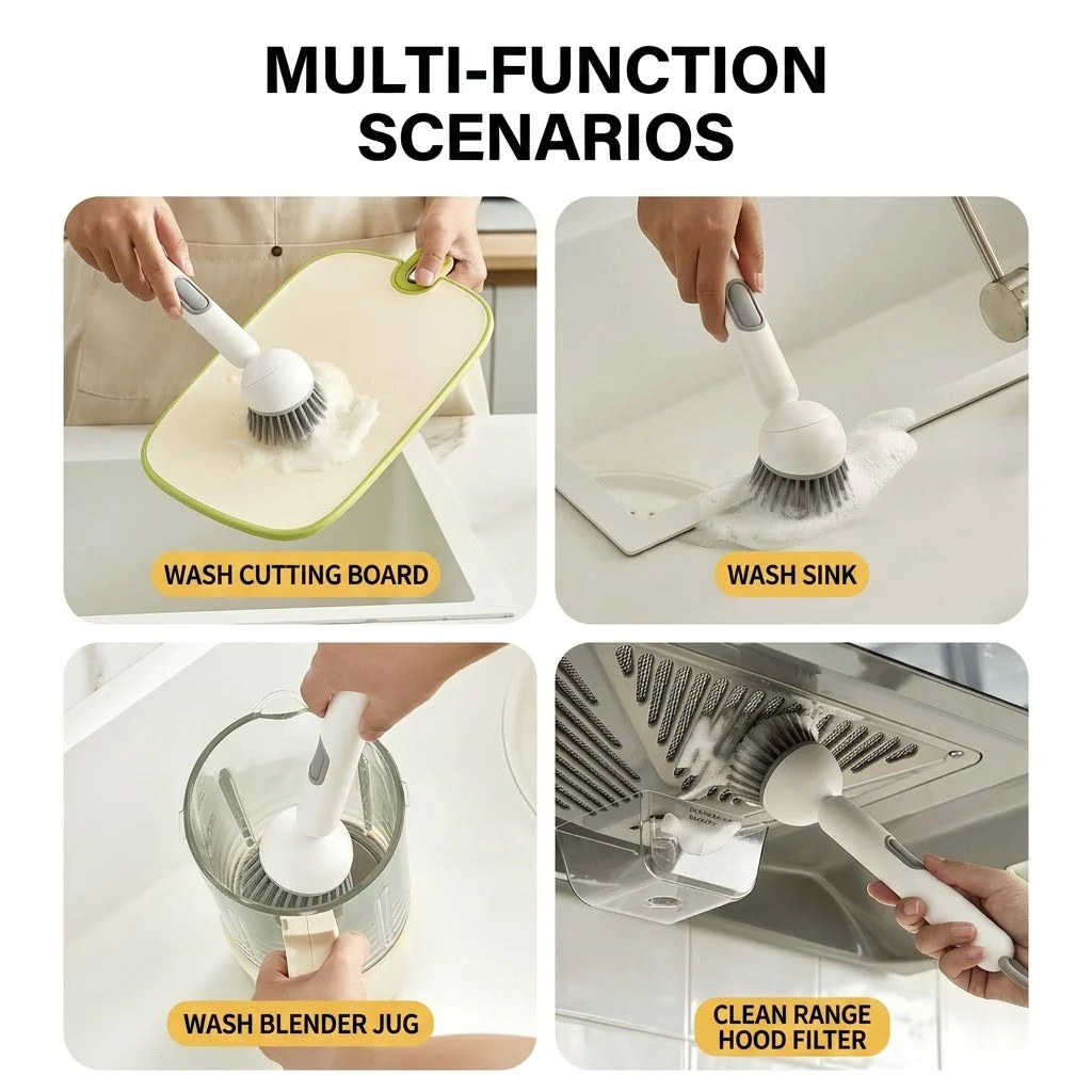 Press Clean Soap Dispensing Pot Scrub Brush - Image 3