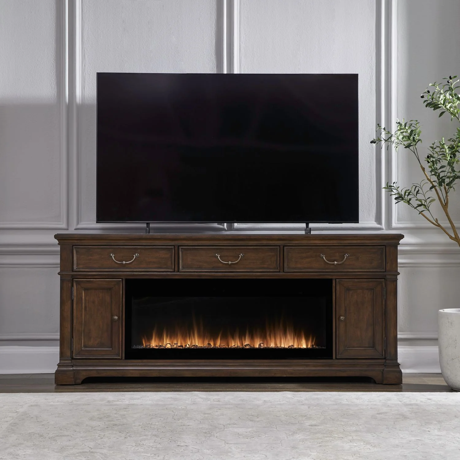 Fireplace TV Consoles – 512 84″ Console With Fire FTS – Brown