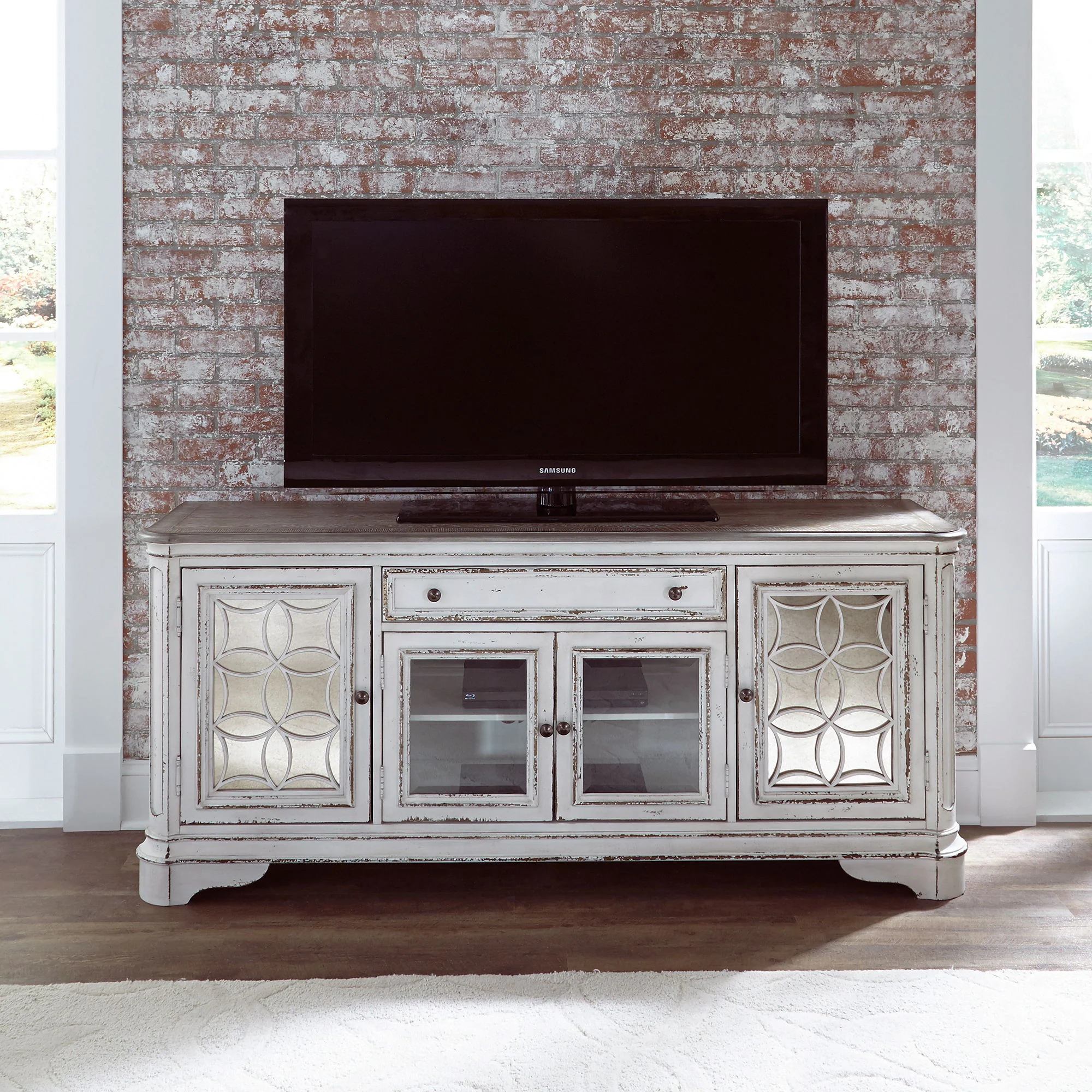 Magnolia Manor - Entertainment TV Stand (Glass Doors) - Antique White - Image 1
