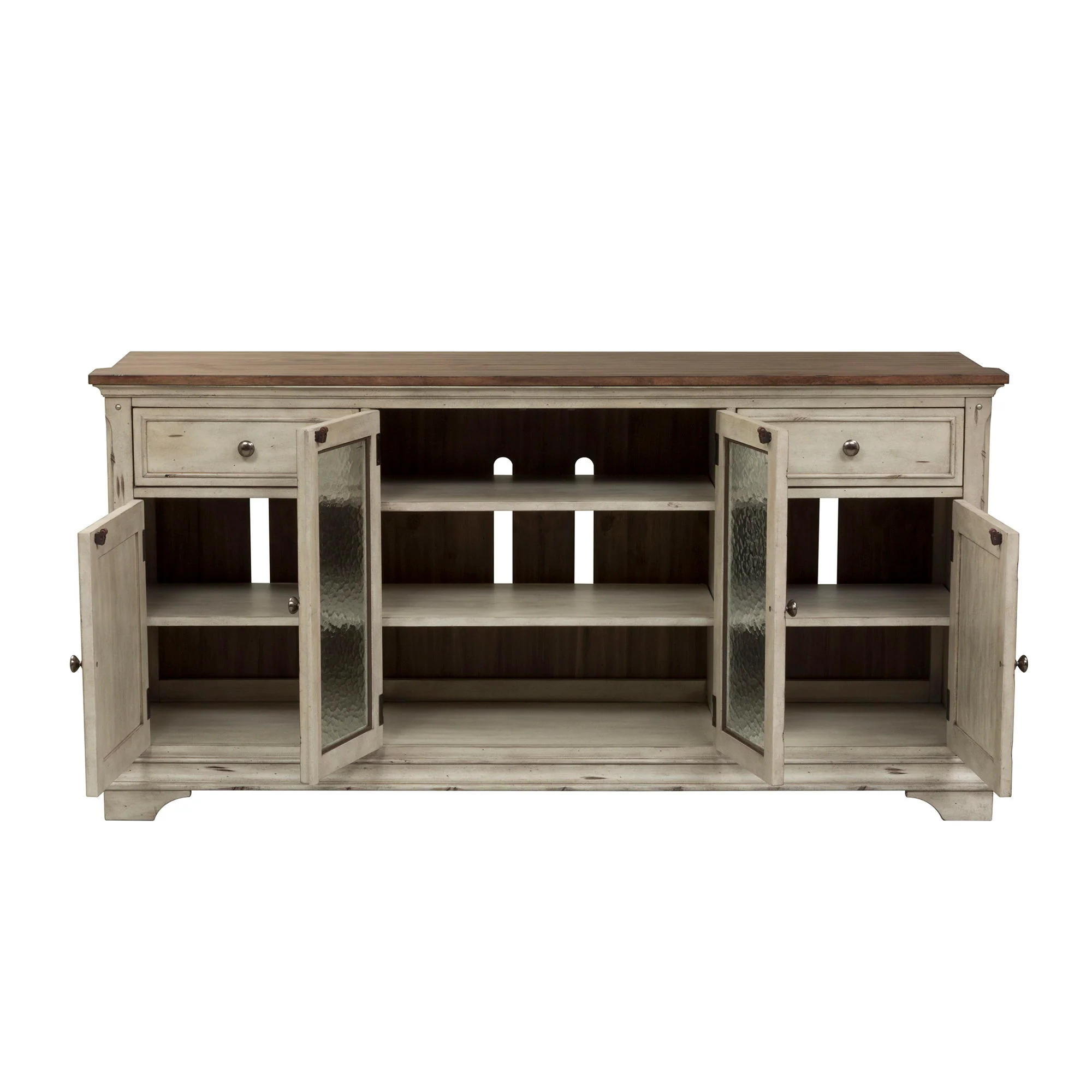 Morgan Creek - Entertainment TV Stand - Antique White / Wirebrushed Tobacco Accents - Image 2