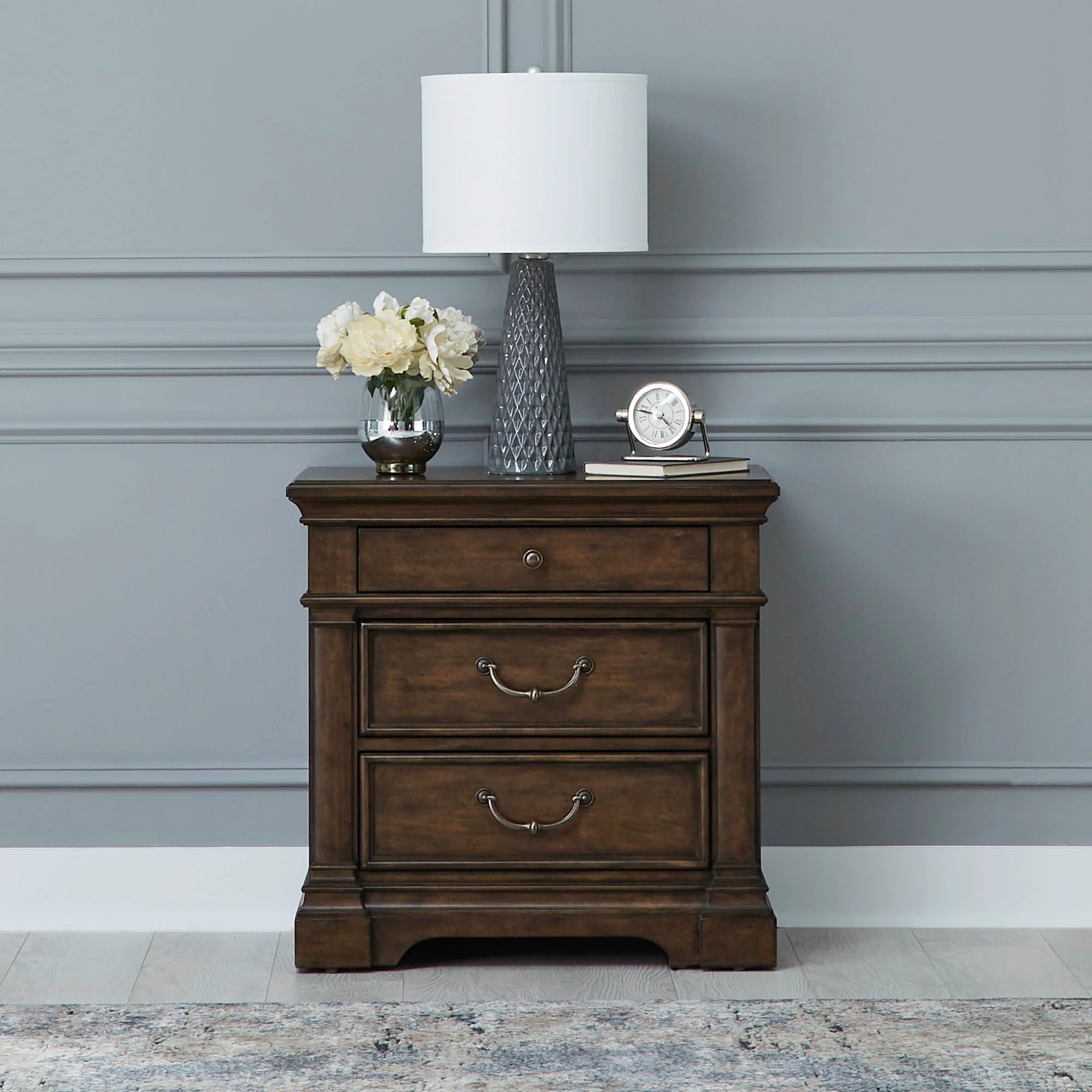 Arden Road - Nightstand With Charging Station - Satin Cherry - Image 1