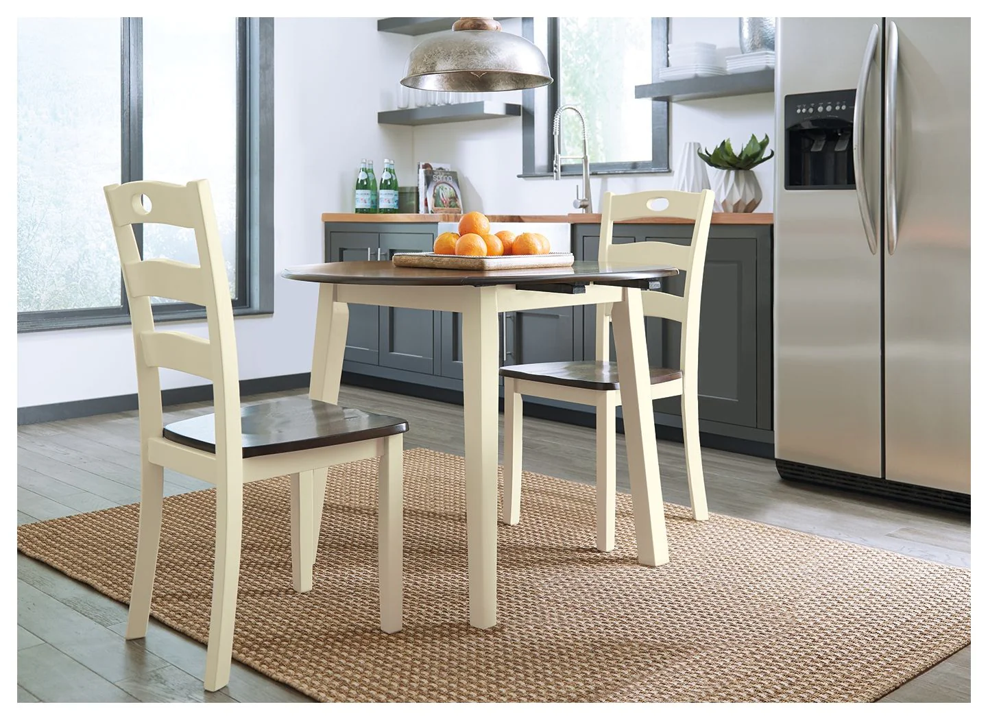 Woodanville – Round DRM Drop Leaf Table – Cream / Brown