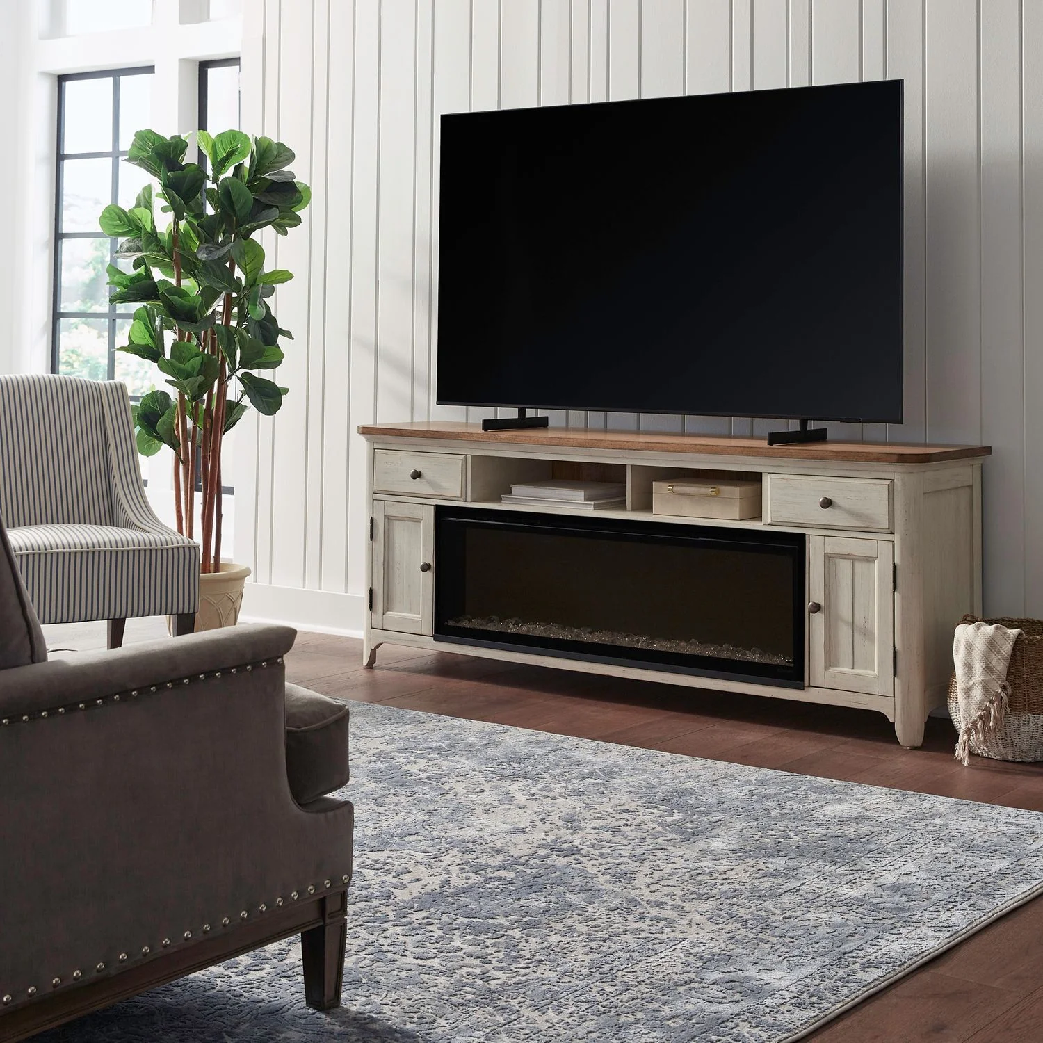 Fireplace TV Consoles - 652 80" Console With Fire FT - White - Image 2