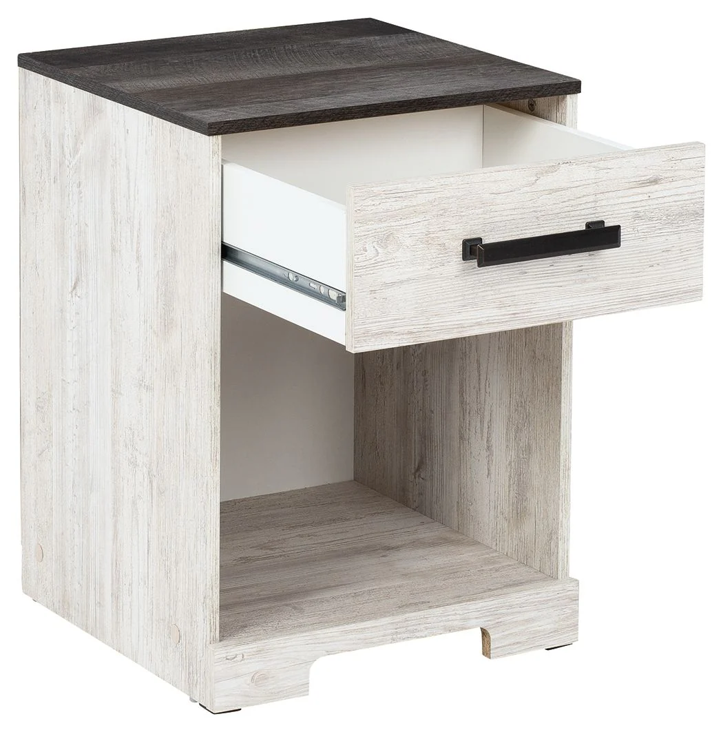 Shawburn - One Drawer Night Stand - Open Cubby - White / Black / Gray - Image 3