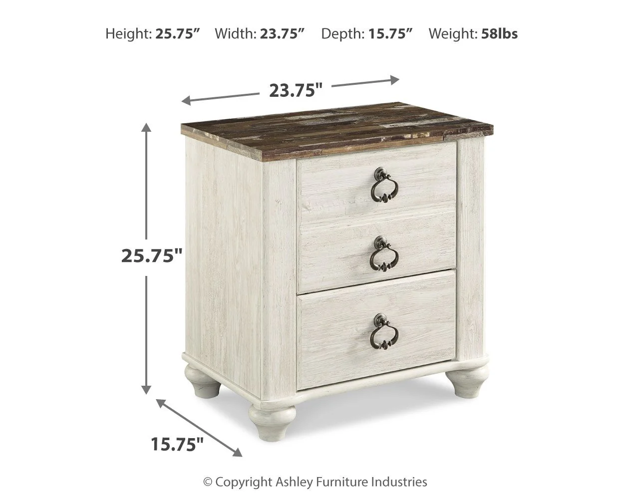 Willowton – Two Drawer Night Stand – Brown / Beige / White