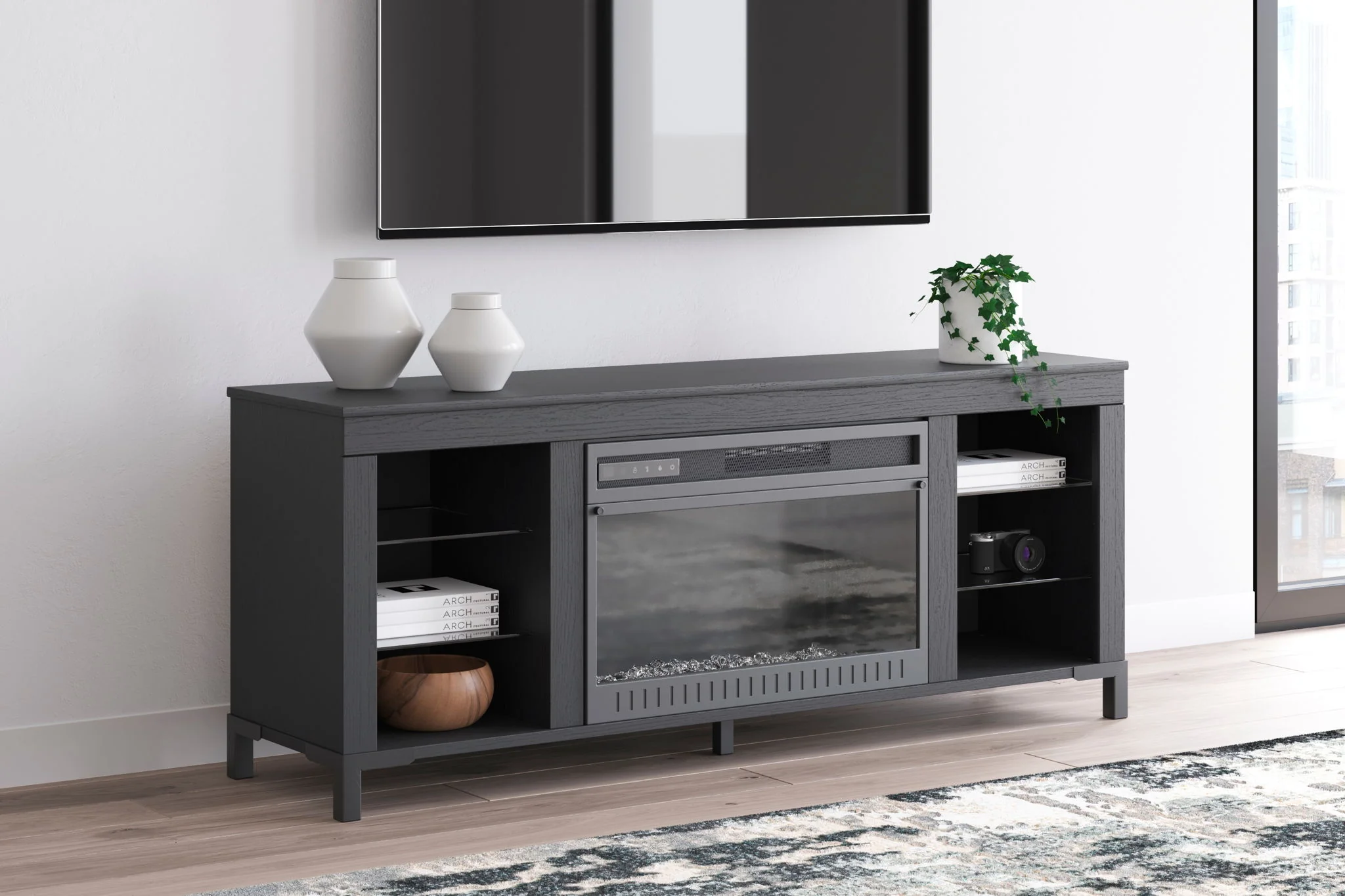 Cayberry - TV Stand With Fireplace - Black - Image 2