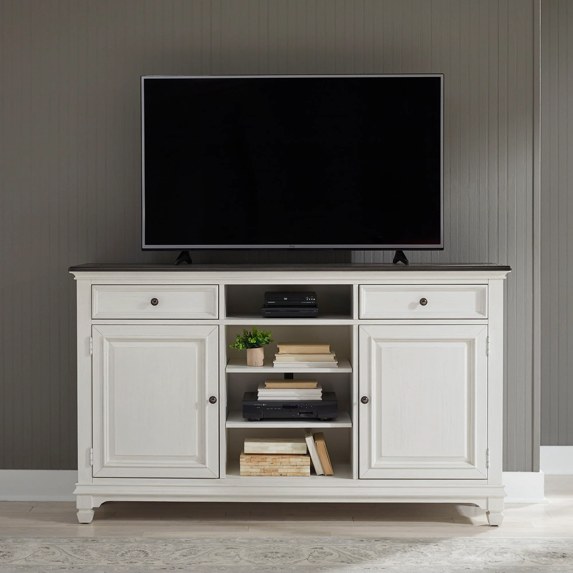 Allyson Park - 68" Highboy TV Console - Wirebrushed White / Charcoal - Image 1