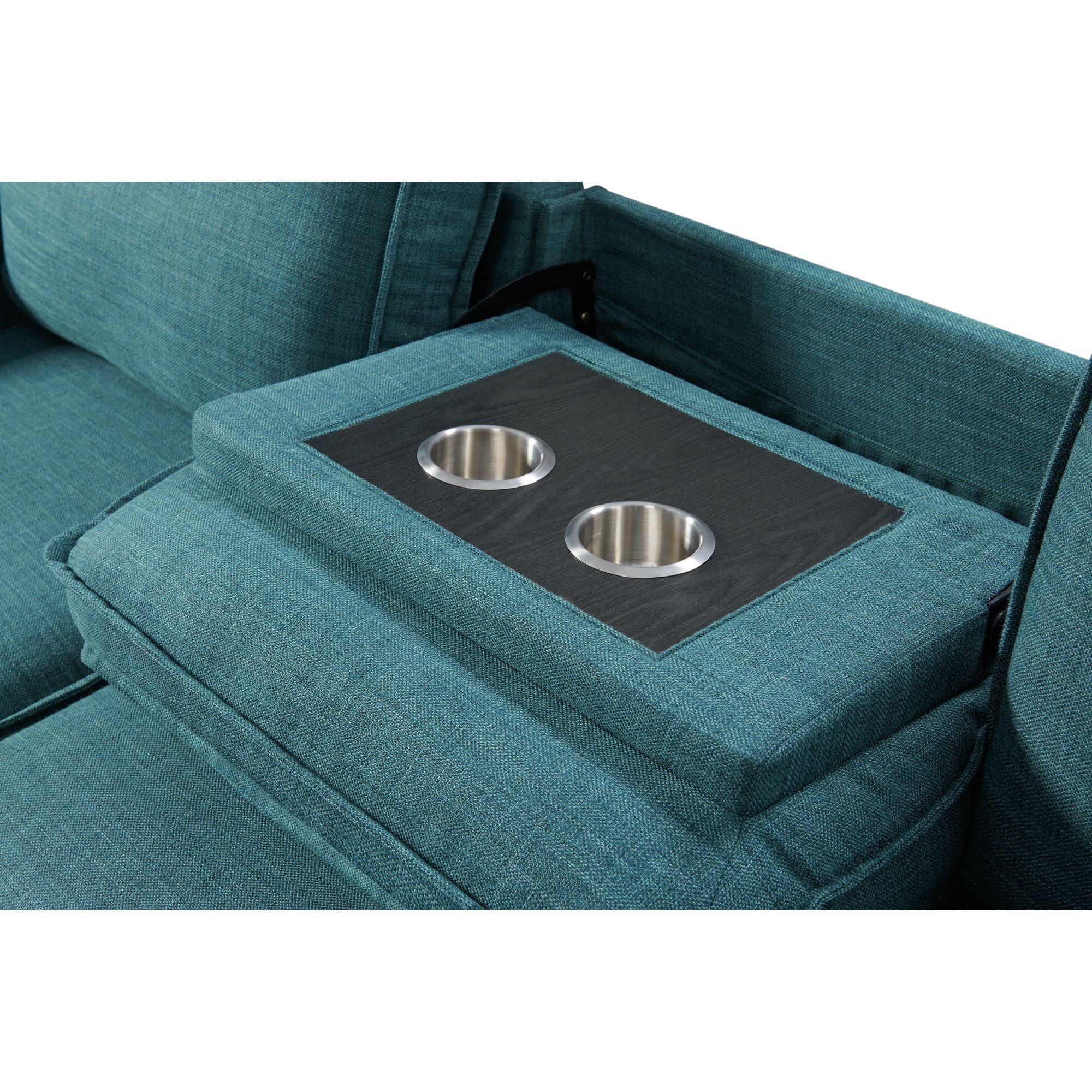 Caracas - Sectional RHF Loveseat With Pull Bed, Dropdown Table, 1 USB & 1 Pillow - Palmer Teal - Image 3