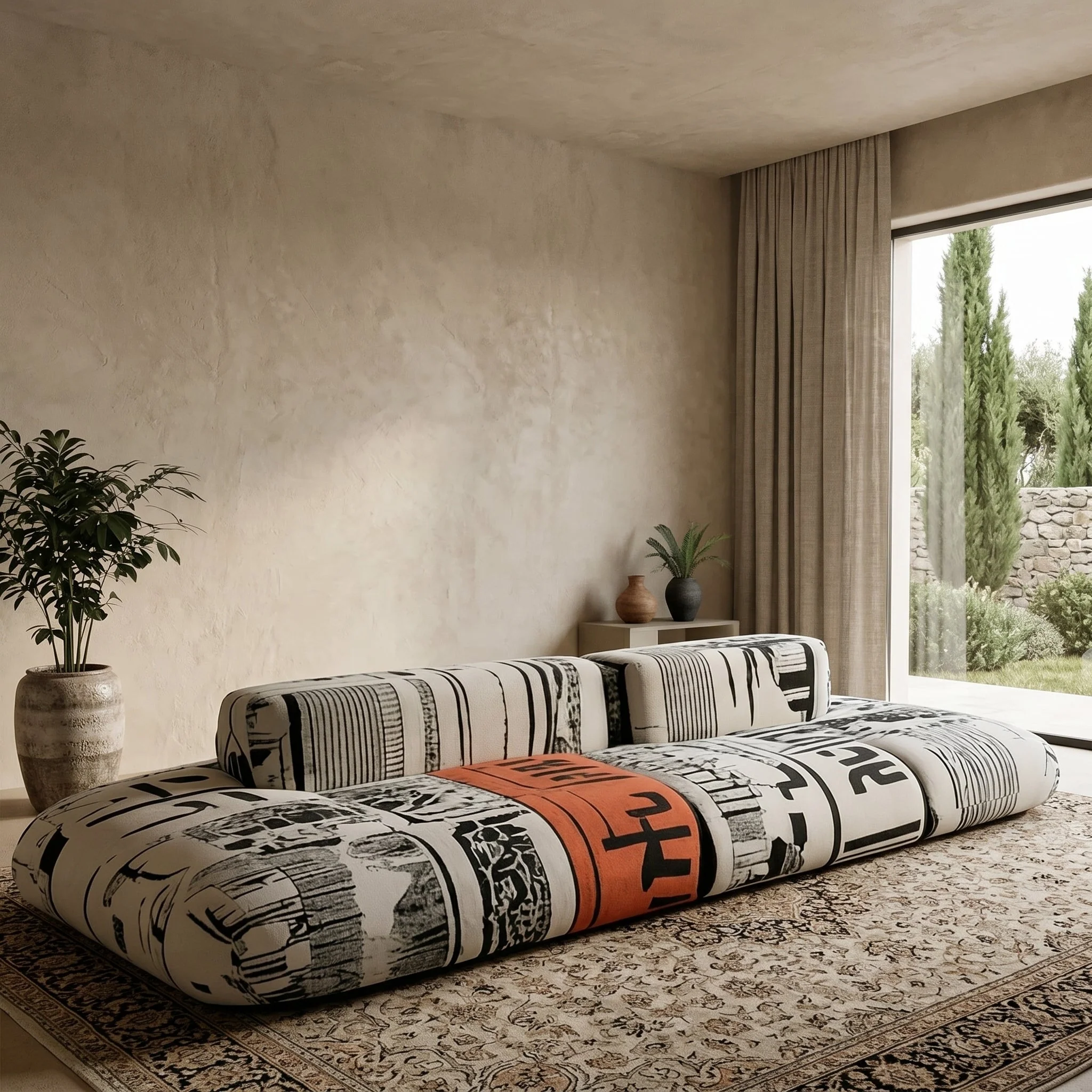 Art Sketch Kanji Bold Typography Modular Cloud Sofa - Image 3