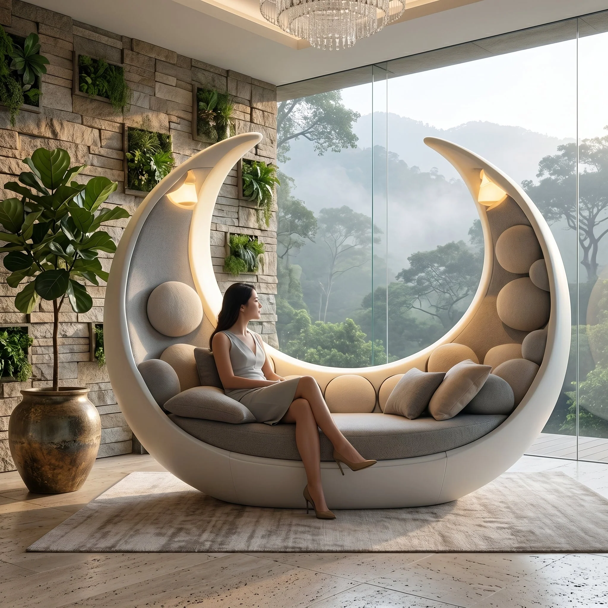 Moon Cradle Modern Sculptural Sofa Bed Lounge - Image 1