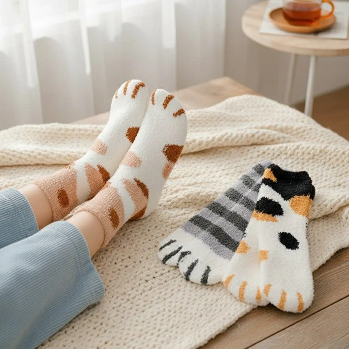 Plush Winter Cute Cat Paws Sock - Image 3