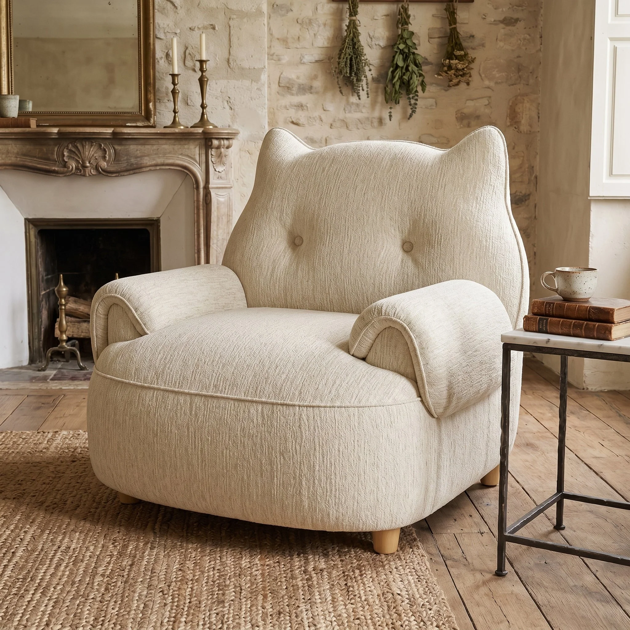 Cat Ear Minimalist Oversized Lounge Armchair - Image 2