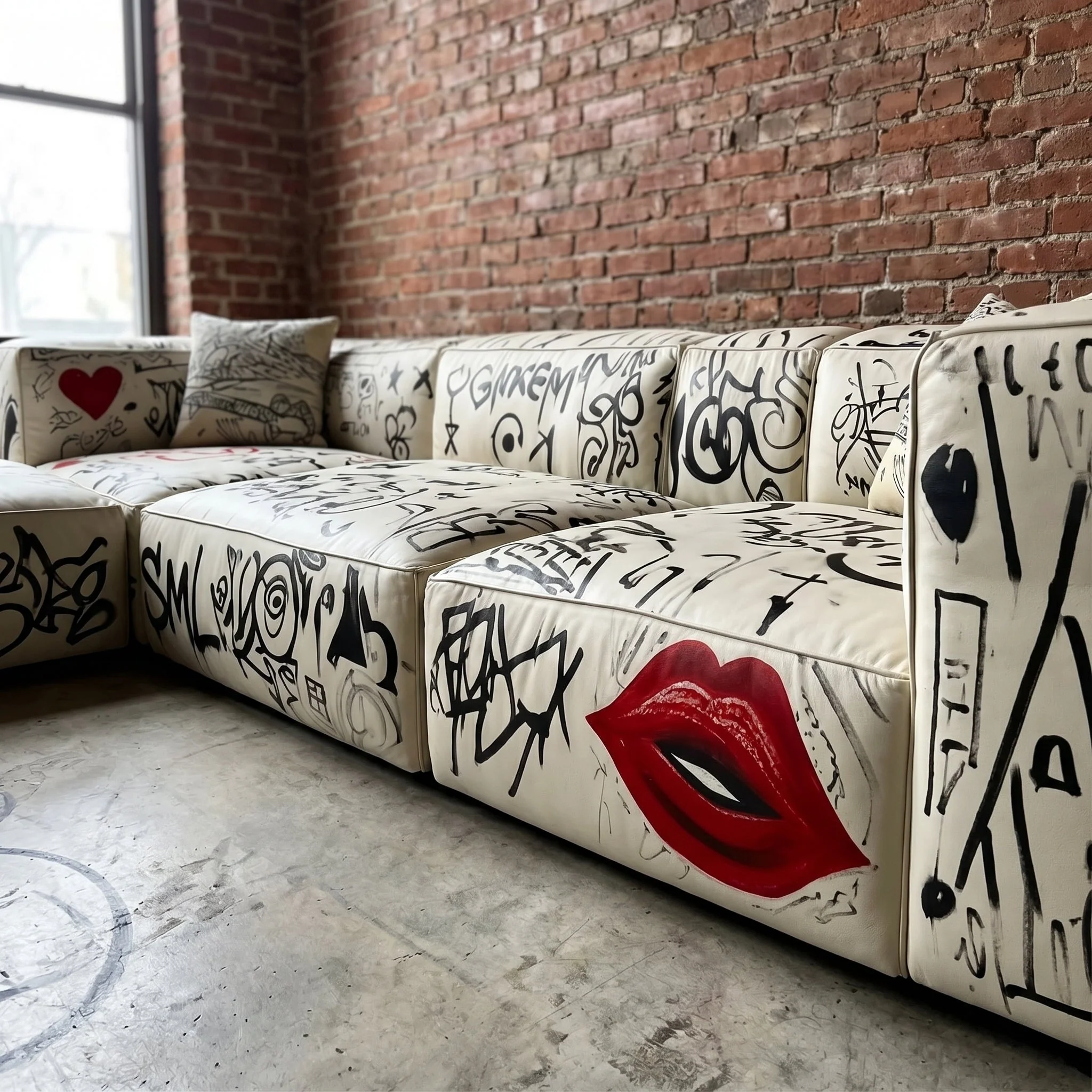 Street Art Graffiti Printed Sectional Sofa - Image 3