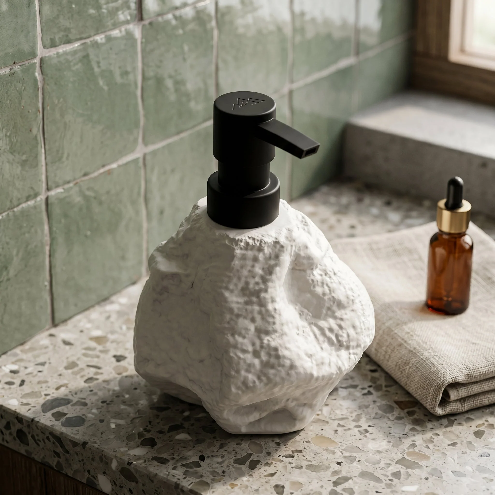 Sculptural Stone-Textured Ceramic Soap Dispenser - Image 2