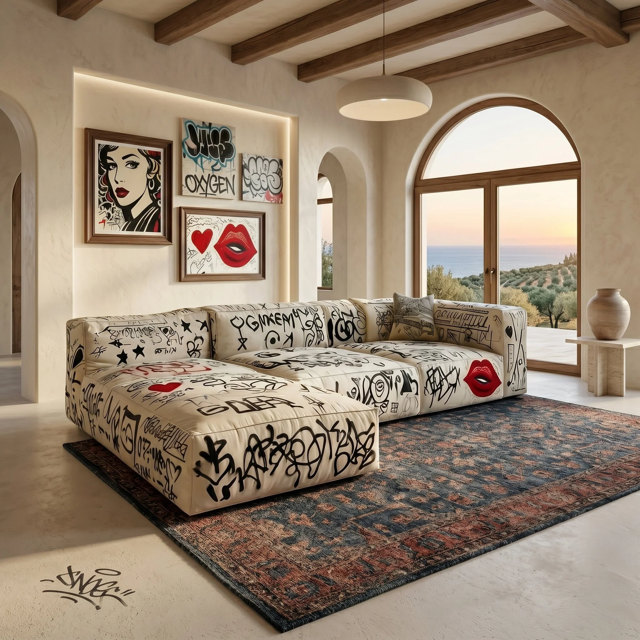 Street Art Graffiti Printed Sectional Sofa - Image 2